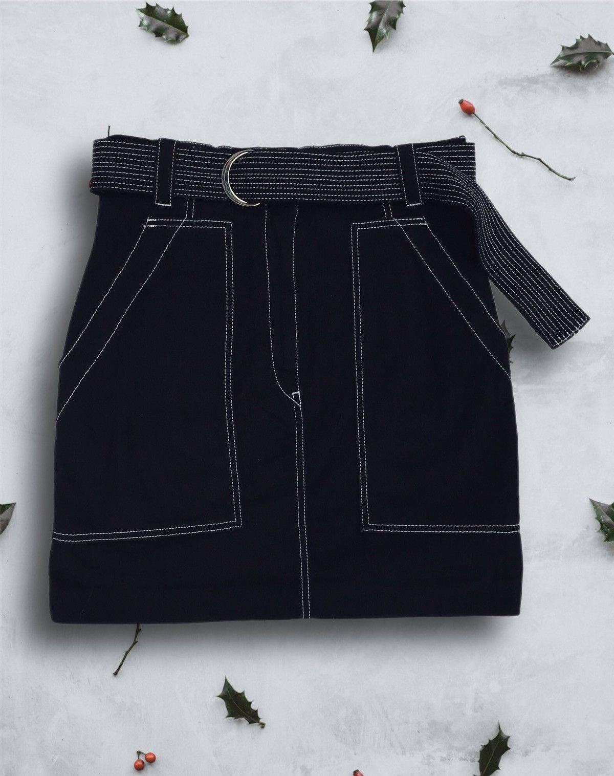 Sandro Sandro Paris Black Skirt Short Mini Contrast Thread belt Size 32" / US 10 / IT 46 - 2 Thumbnail