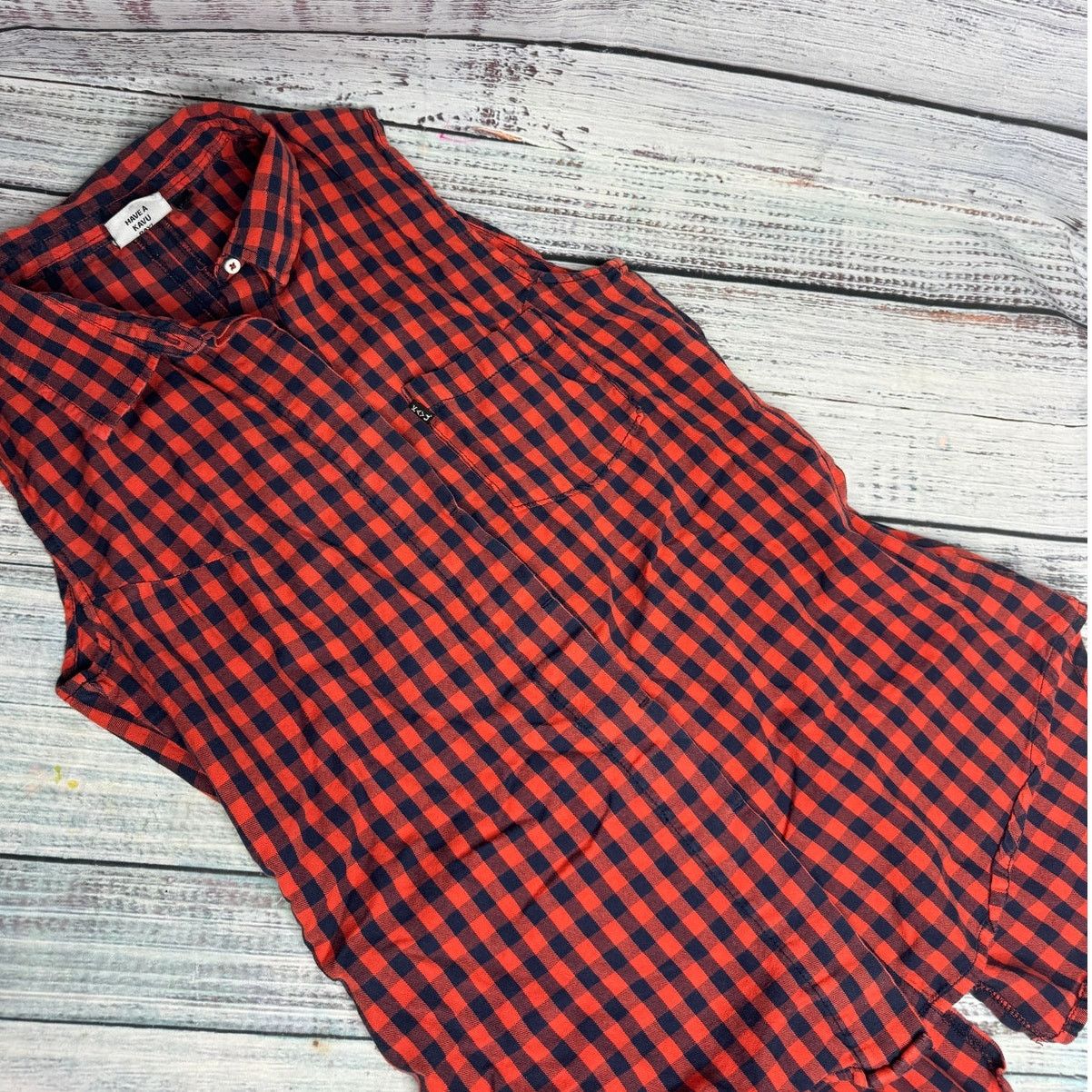 KAVU KAVU Sleeveless Plaid Button Front Shirt Outdoor Casual Sm Size S / US 4 / IT 40 - 1 Thumbnail