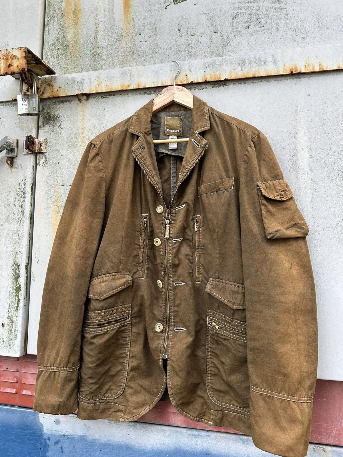Diesel 👹Vintage THRASHED Faded Diesel Brown Utility Jacket Size US L / EU 52-54 / 3 - 5 Thumbnail