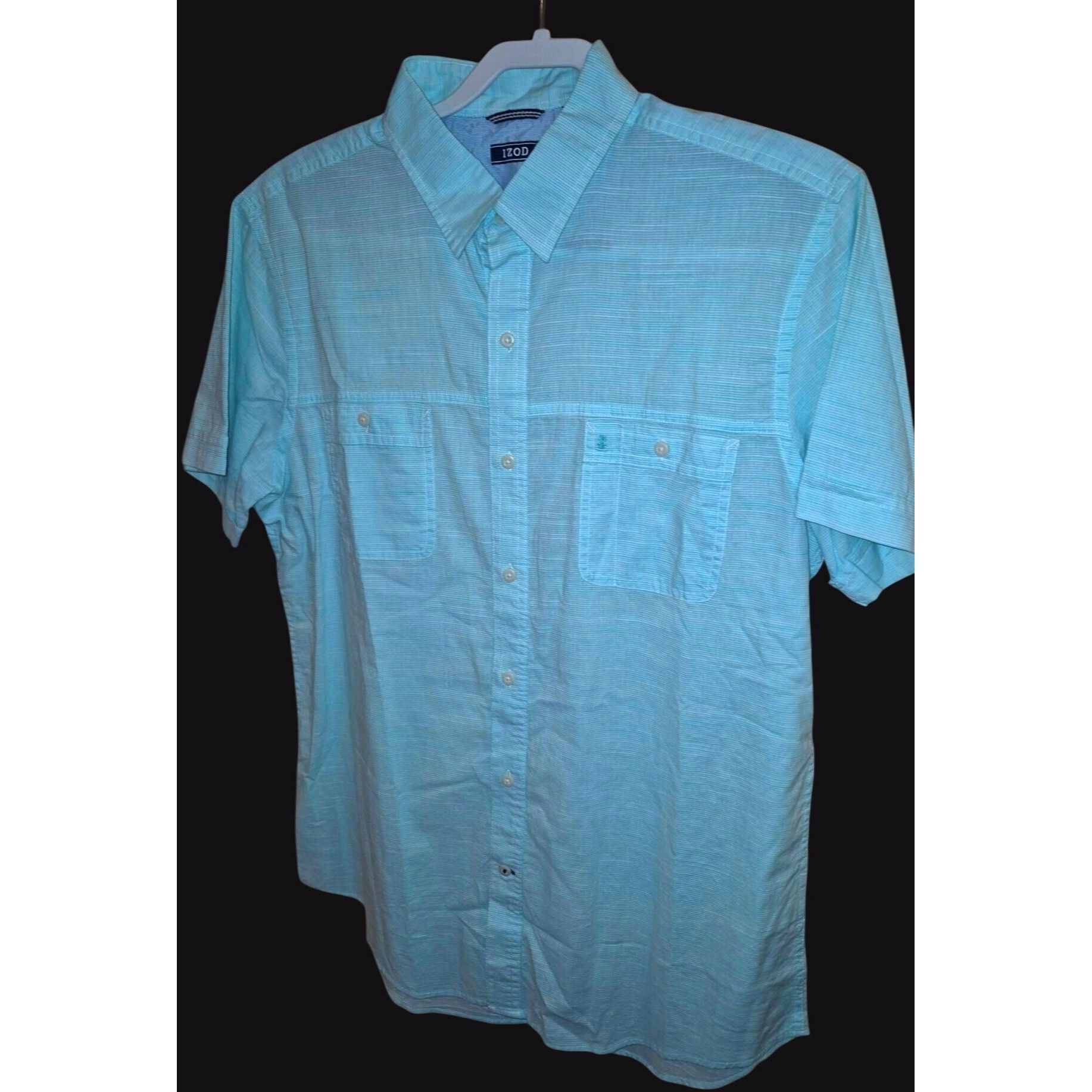 Izod Izod Mens Teal Short Sleeve Button-Up Shirt W/Dual Pockets E Size US L / EU 52-54 / 3 - 1 Thumbnail