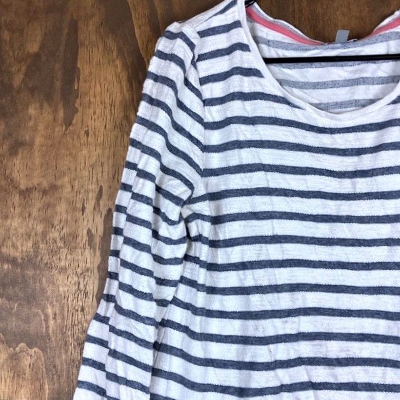 Talbots Talbots Women Shirt White Navy Stripe Long Sleeve Round Neck Zip Pocket LP Size L / US 10 / IT 46 - 4 Thumbnail
