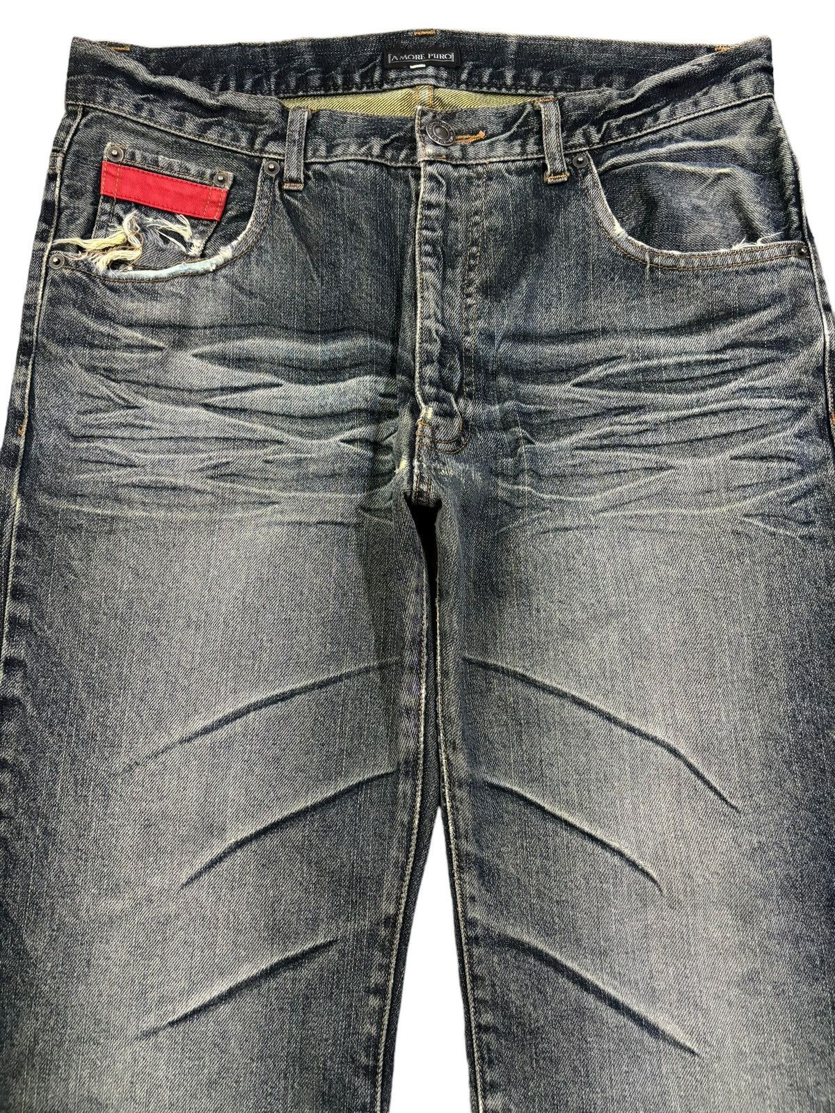 Japanese Brand Vintage Amore Puro American Classic Whiskers Ripped Jeans Size US 33 - 3 Thumbnail