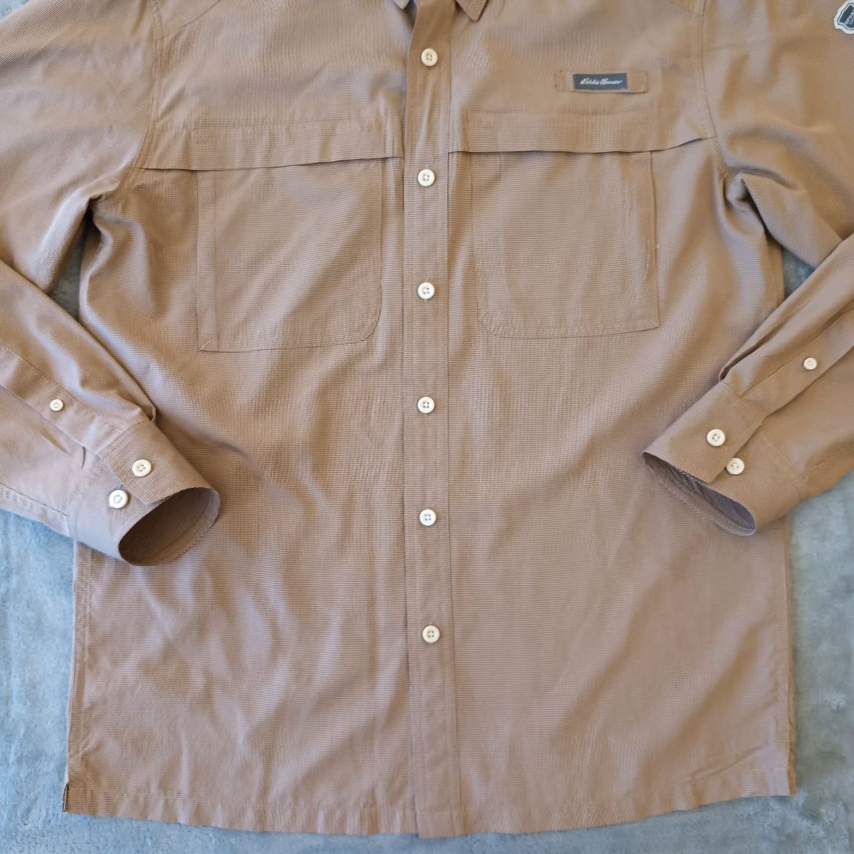 Eddie Bauer Eddie Bauer Sport Shop Shirt Mens Medium Beige Micro Check Long Sleeve Button-Up Breathable Pockets Roll Tab Collar Down Vintage No Size US M / EU 48-50 / 2 - 6 Thumbnail
