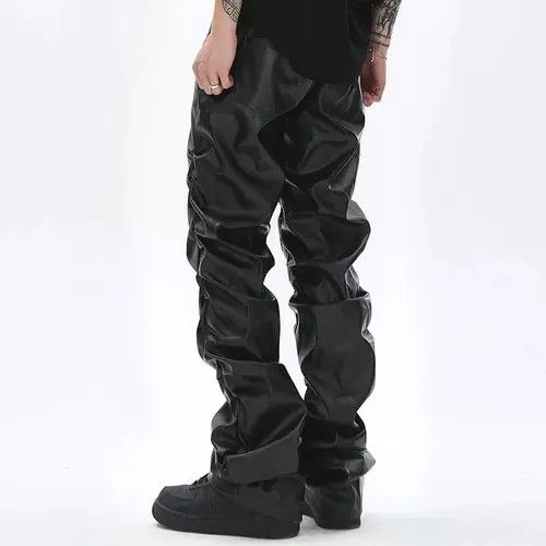 Jean Hip Hop PU Leather Straight Pants Size US 31 - 4 Thumbnail