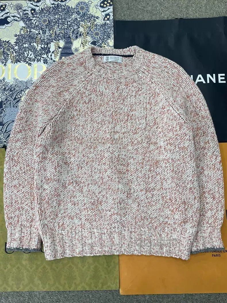 Brunello Cucinelli Brunello Cucinelli Pink and White Cashmere and Wool Sweate Size US M / EU 48-50 / 2 - 1 Thumbnail