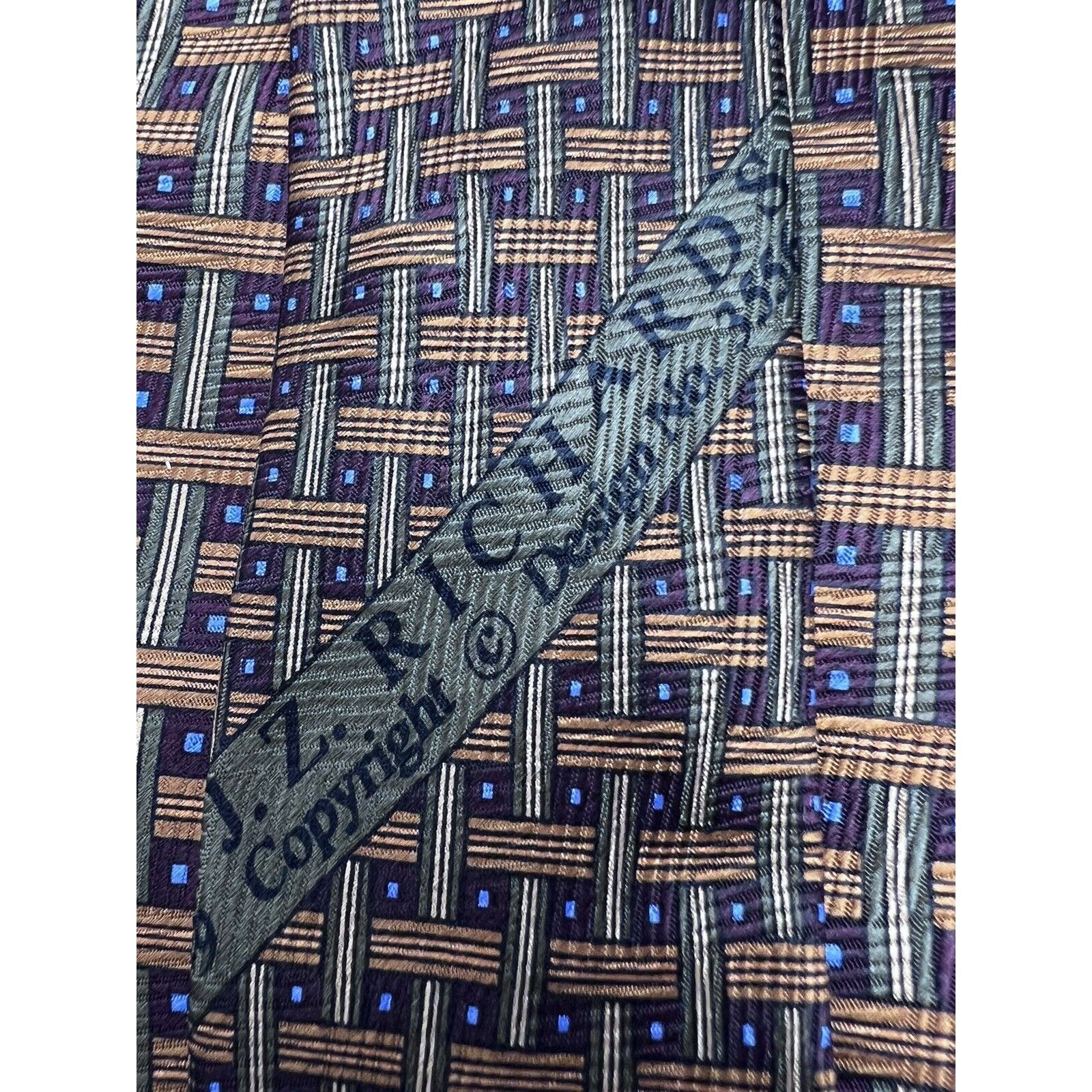 Vintage JZ RICHARDS Silk Tie Blue with Brown Cross Cross Size ONE SIZE - 3 Thumbnail