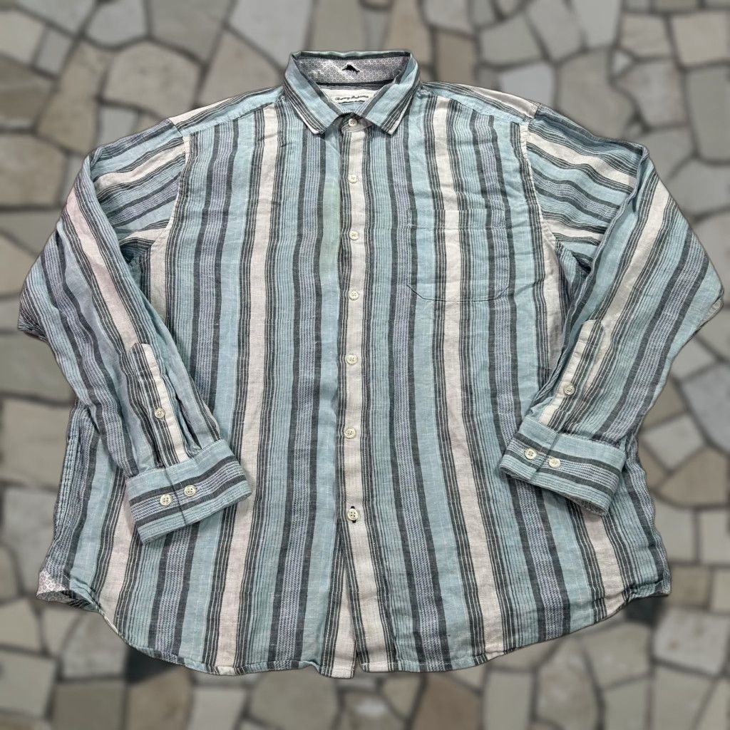 Tommy Bahama Tommy Bahama Shirt Mens Large 100% Linen Blue Stripe Button Front Casual Size US L / EU 52-54 / 3 - 1 Thumbnail