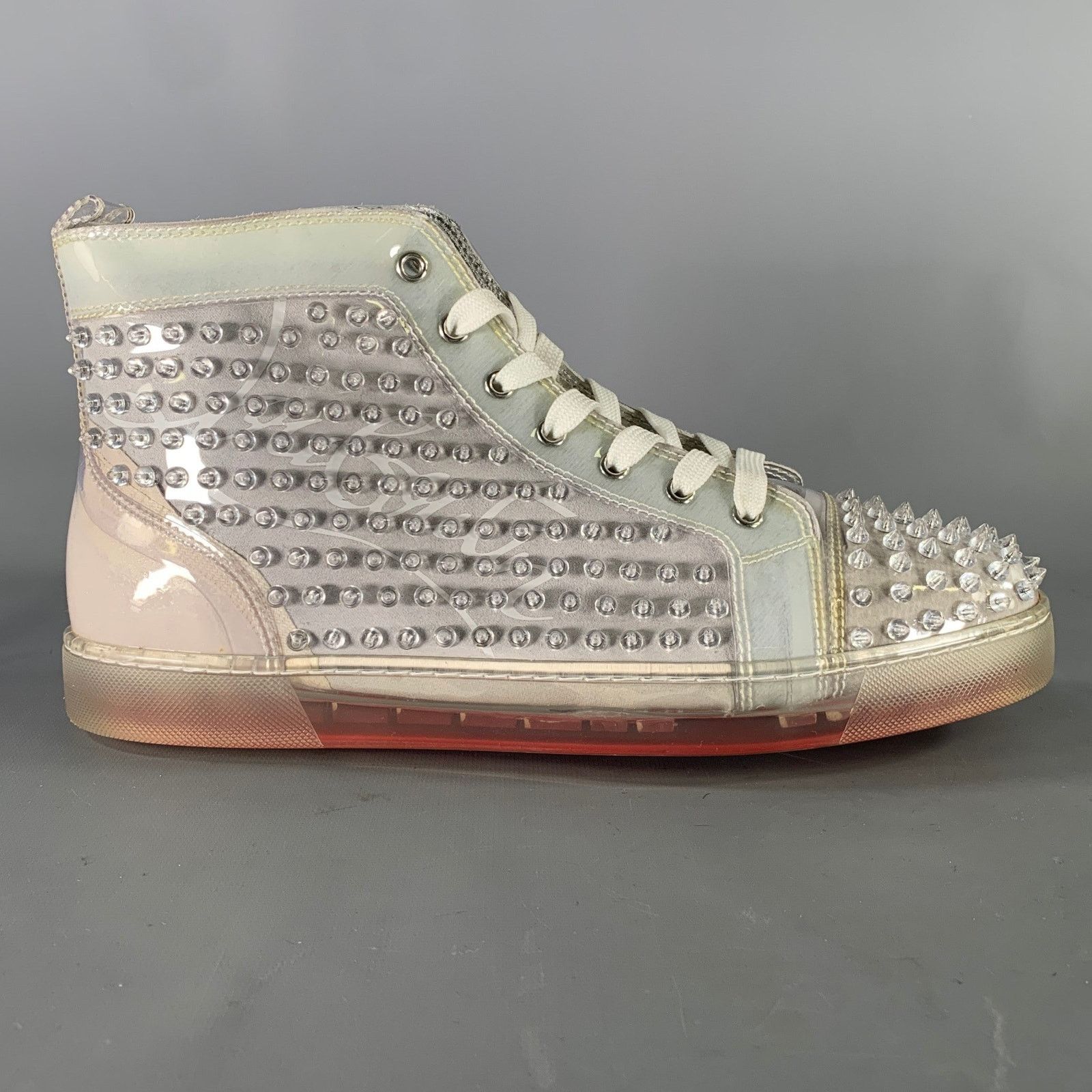 Christian Louboutin CHRISTIAN LOUBOUTIN Silver Grey Studded High Top Sneakers Size US 12.5 / EU 45-46 - 2 Thumbnail