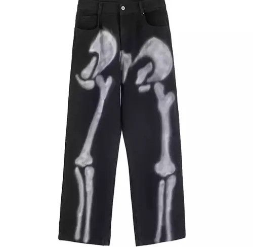 image of Vintage Skeleton Denim Jeans in Black, Men's (Size 32)