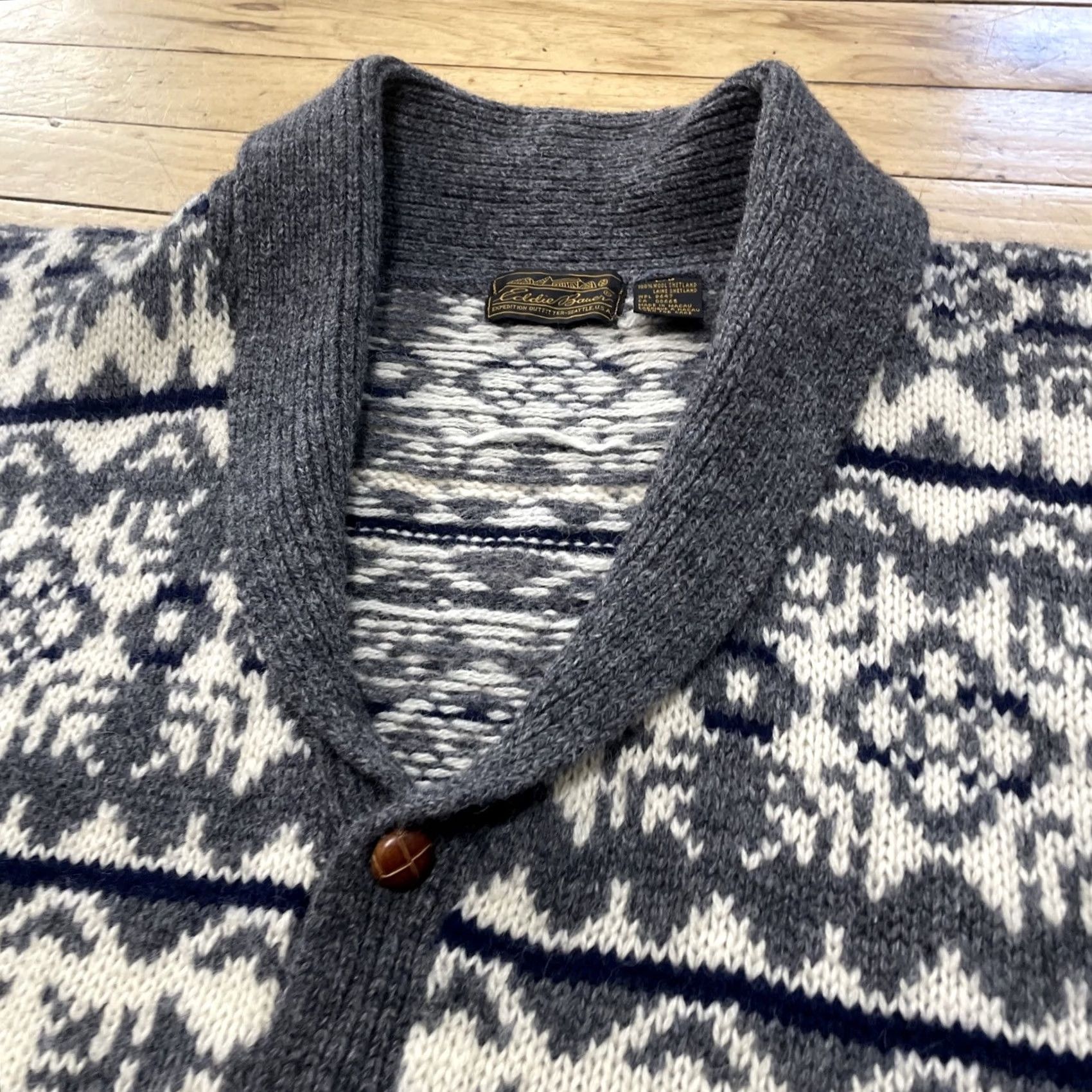 Eddie Bauer VINTAGE Eddie Bauer Cardigan Men L Wool Geometric Knit Crew Neck Blue Gray Capsule 80s 90s Nordic Pattern Christmas Holiday Americana Rustic Size US L / EU 52-54 / 3 - 5 Thumbnail