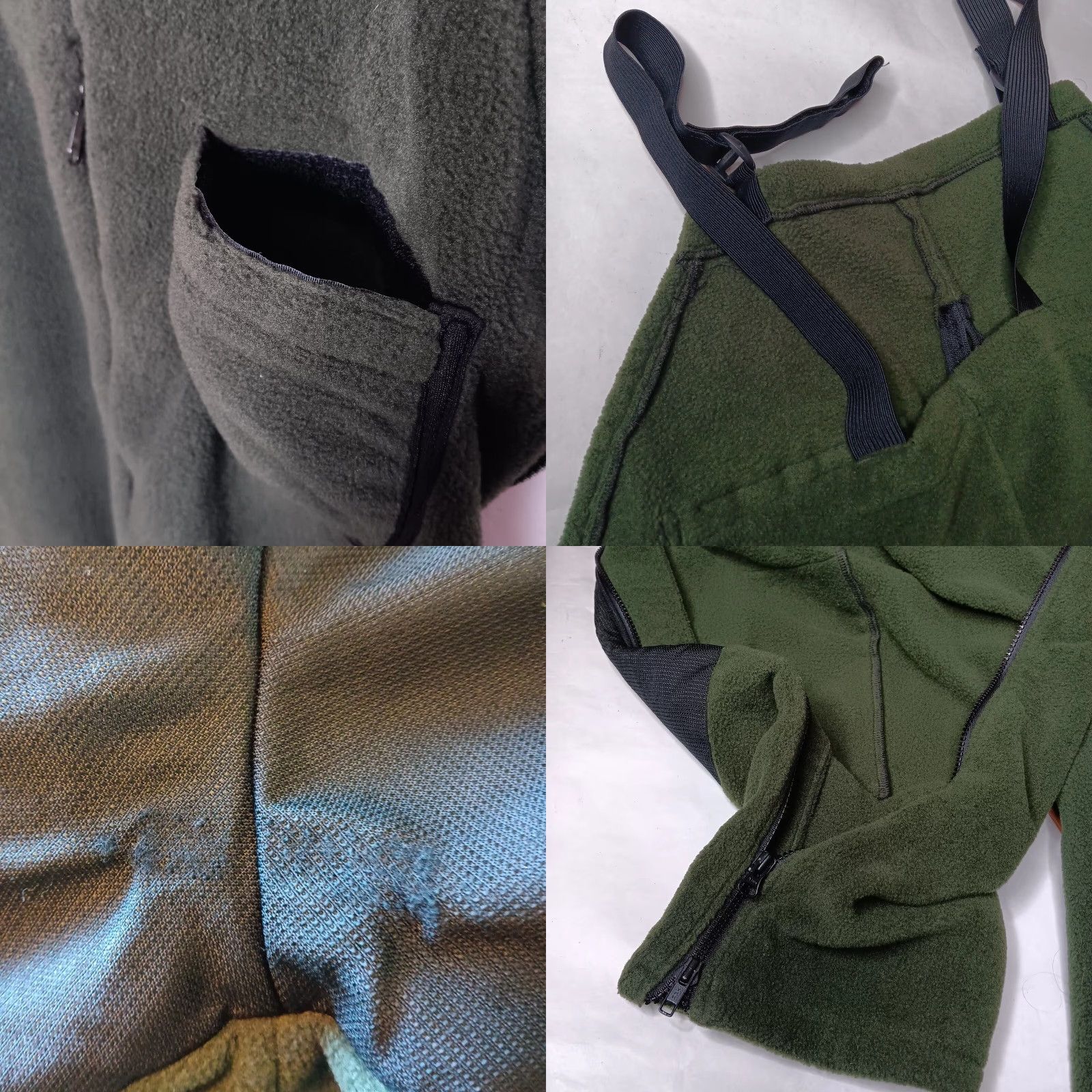 Vintage Adventure Tech Inc Bib Overalls Men L Green Fleece Knit Knee/Rear Reinforced Adjustable Straps Zip Side Zippers Snow Pants 29" Inseam Winter Outdoors Size US 33 - 11 Thumbnail