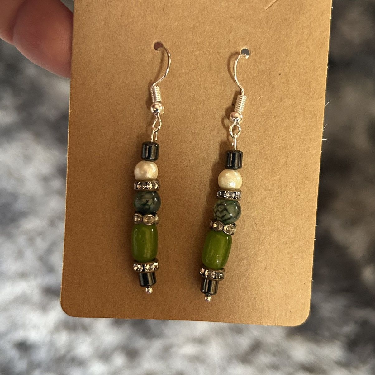 Handmade Handcrafted elegant genuine stone dragon vein earrings Size ONE SIZE - 2 Thumbnail