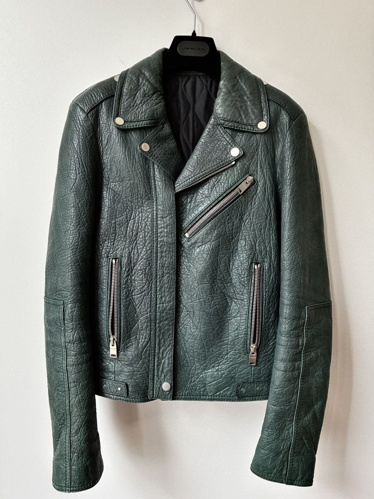 Balenciaga Balenciaga AW2014 Green Lamb Leather Biker Jacket Size US S / EU 44-46 / 1 - 1 Thumbnail