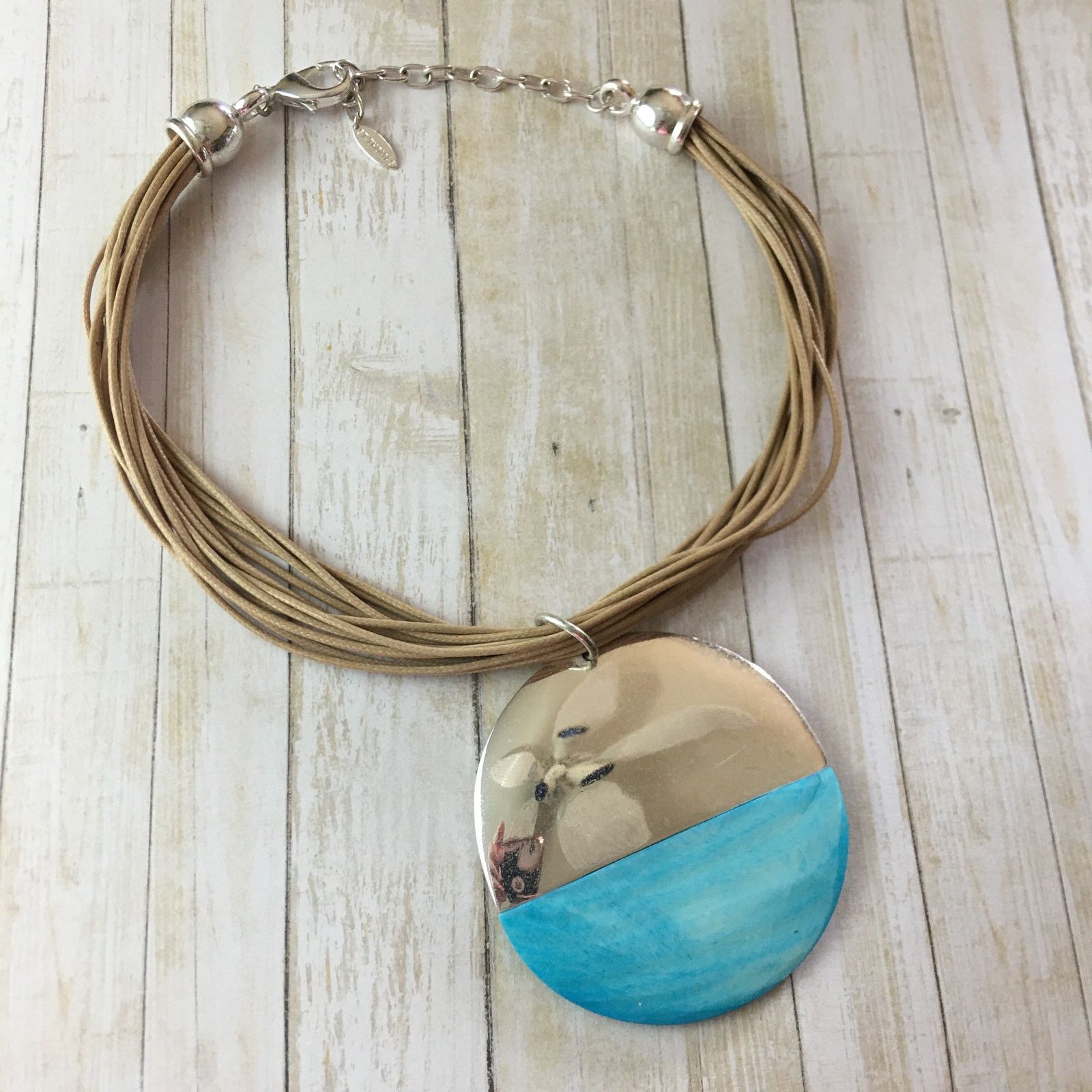 Other Vintage St. Thomas Blue Shell Disc Cord Statement Necklace Size ONE SIZE - 2 Thumbnail