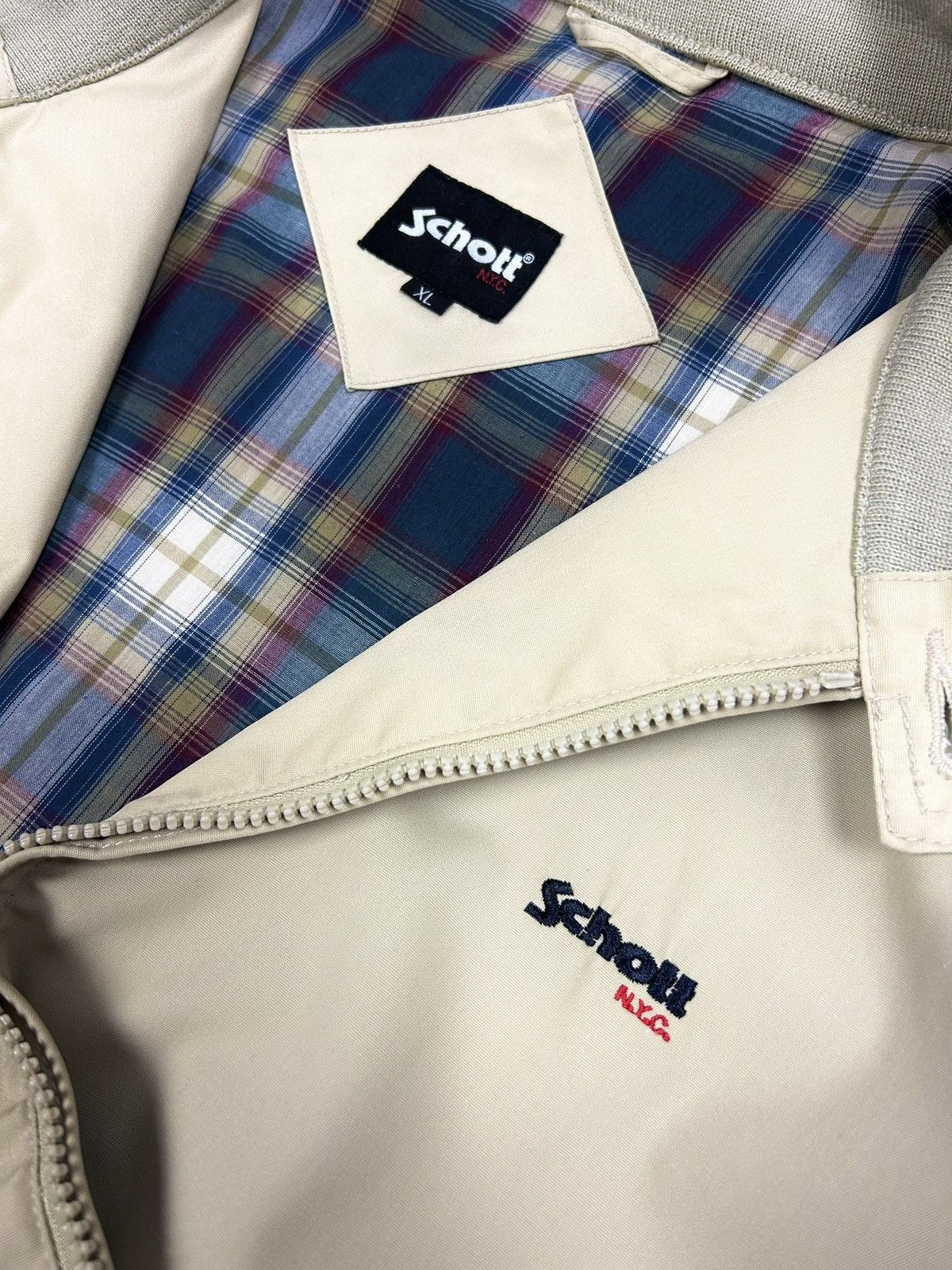 Schott Schott NYC Beige Blouson Jacket Bomber Plaid Lined Vintage Size US XL / EU 56 / 4 - 13 Thumbnail