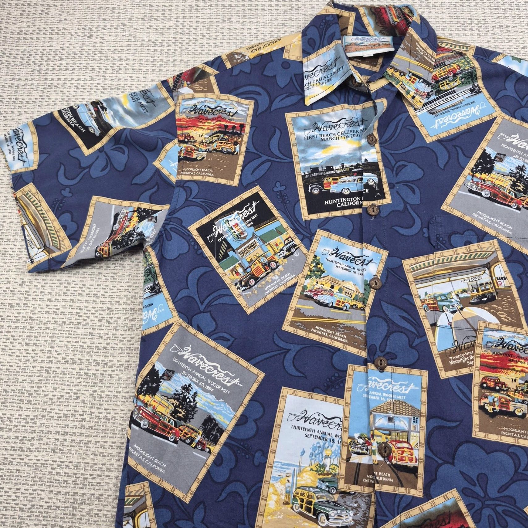 ALOHAS VINTAGE Wavecrest Shirt Mens Medium Button-Up Beach Hawaiian Woodie Car Print Size US M / EU 48-50 / 2 - 3 Thumbnail