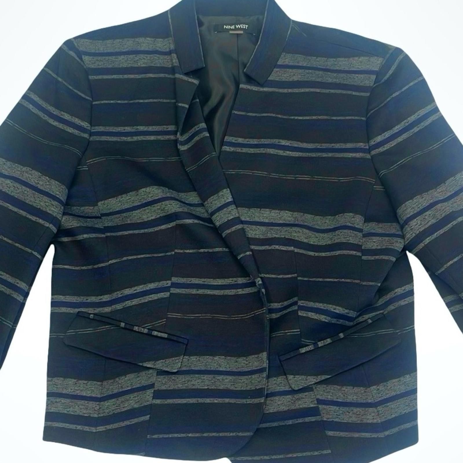 Nine West Nine West Women's Striped Black,Navy and Gray Blazer size 14 Size XL / US 12-14 / IT 48-50 - 4 Thumbnail