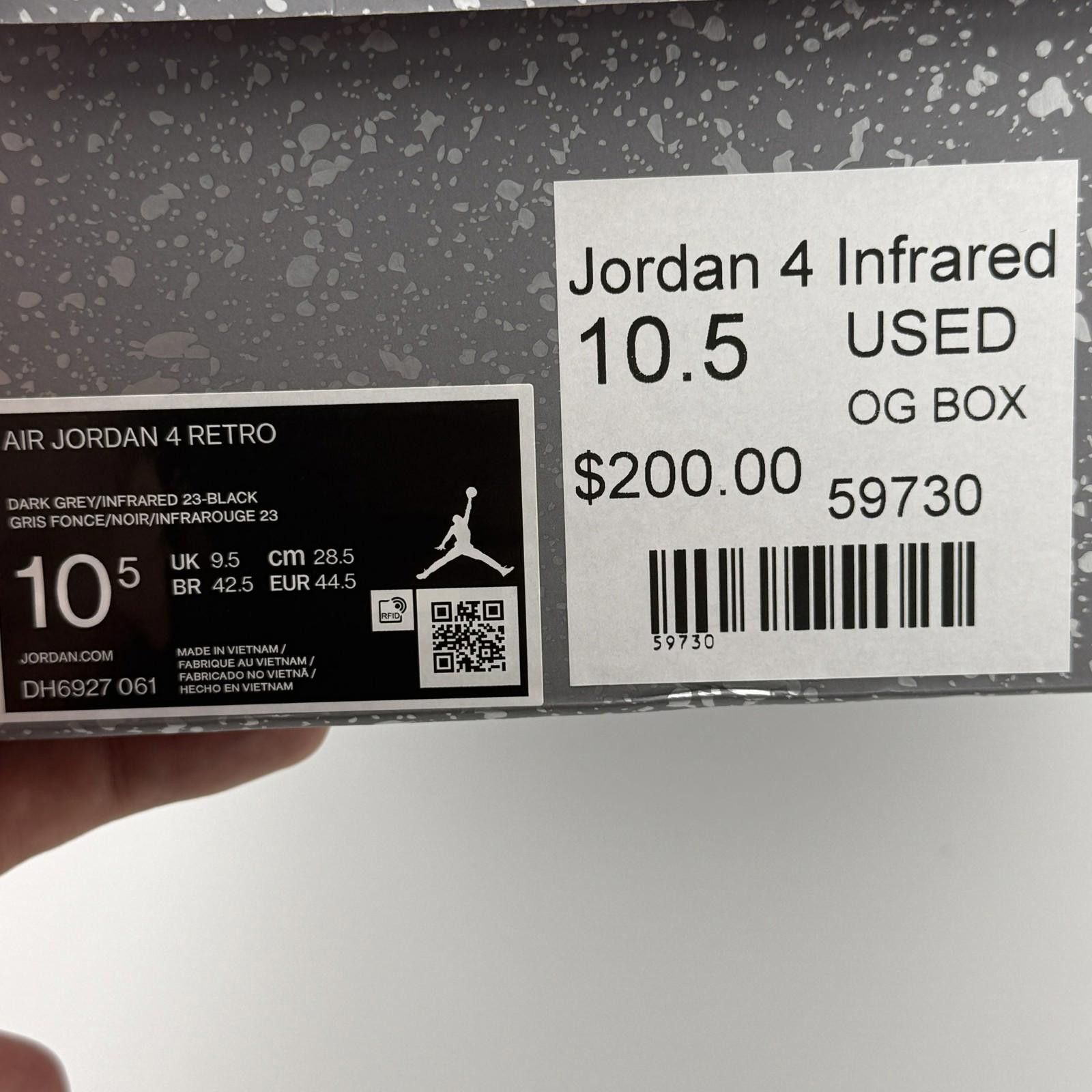 Jordan Brand Jordan 4 Infrared 10.5 Used OG Box Size US 10.5 / EU 43-44 - 7 Thumbnail