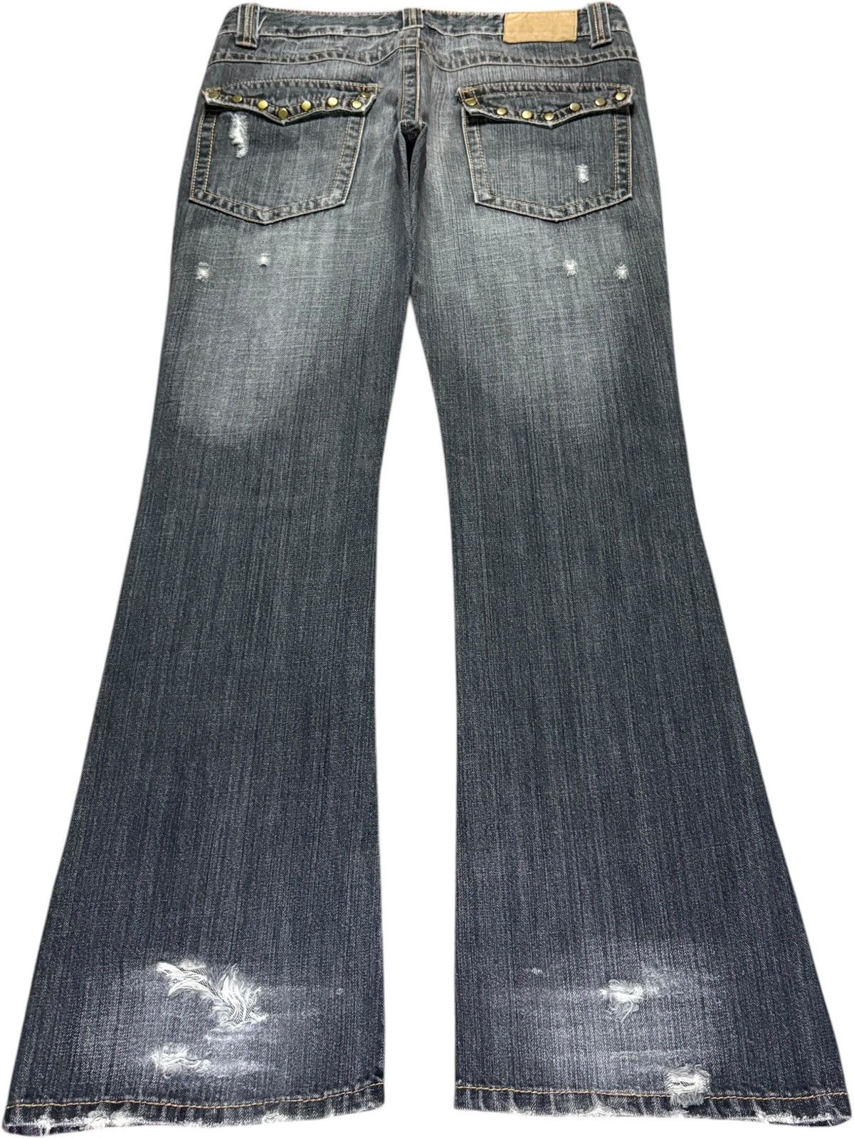 Japanese Brand × Seditionaries Vintage Japanese Brand Faded Wash Studded Ripped Flare Jeans Size 31" - 2 Thumbnail
