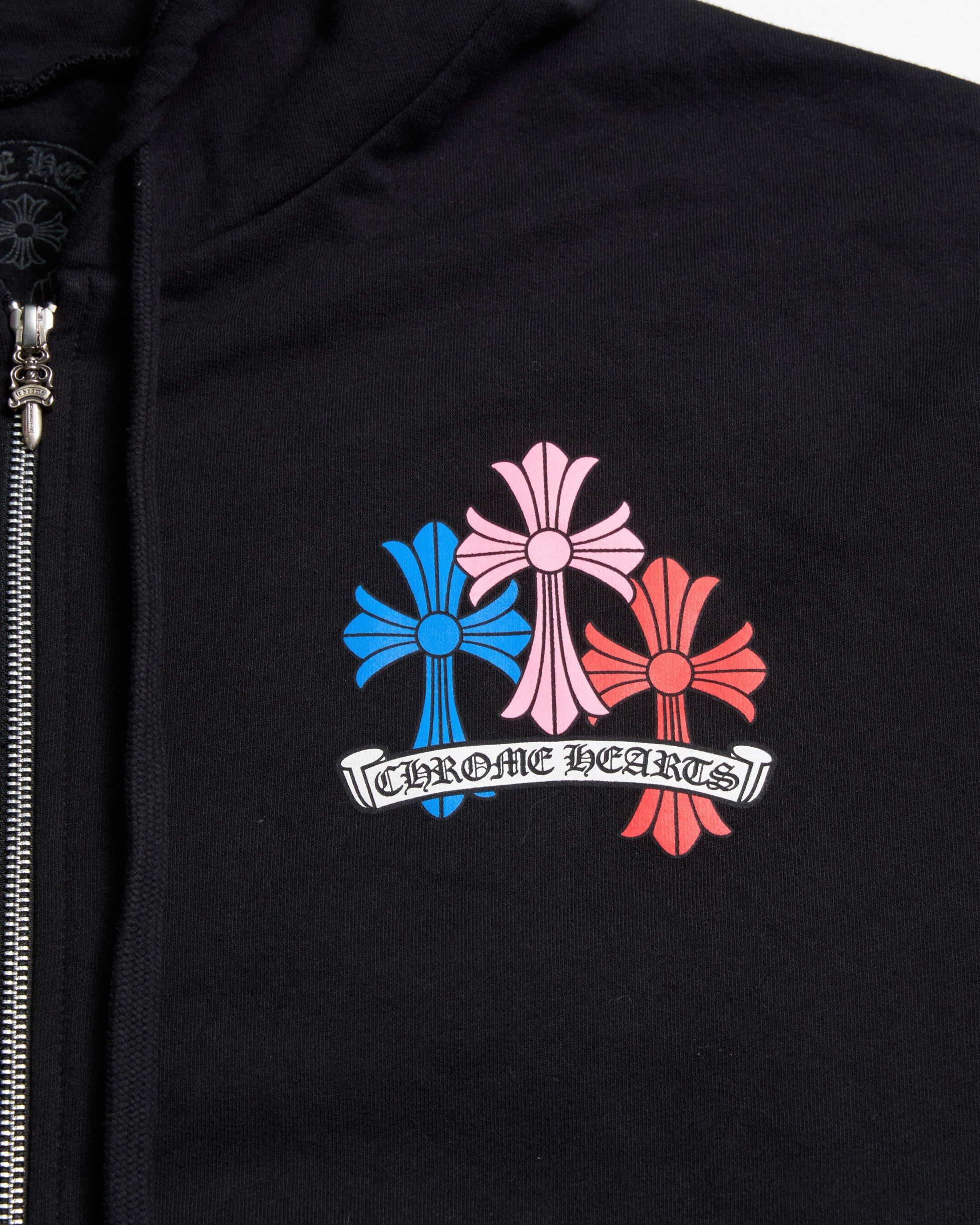 CHROME HEARTS Multi Color Cross Cemetery Zip Up Hoodie BLACK