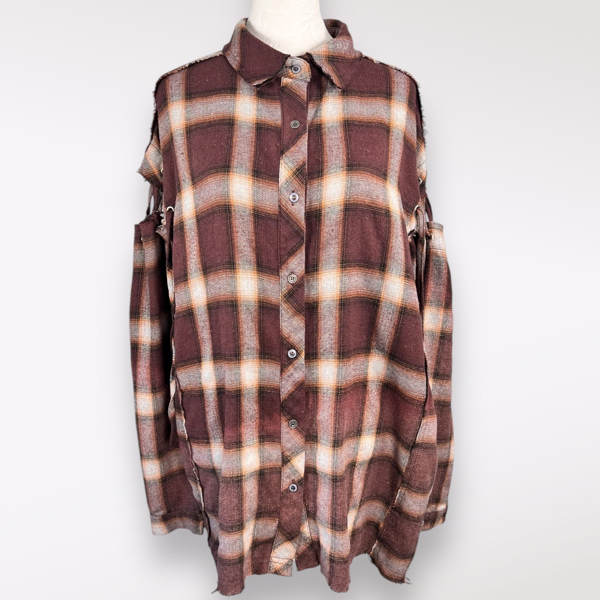 Designer POL Oversized Flannel Shirt Ombré Plaid Distressed Long Slee Size M / US 6-8 / IT 42-44 - 1 Thumbnail