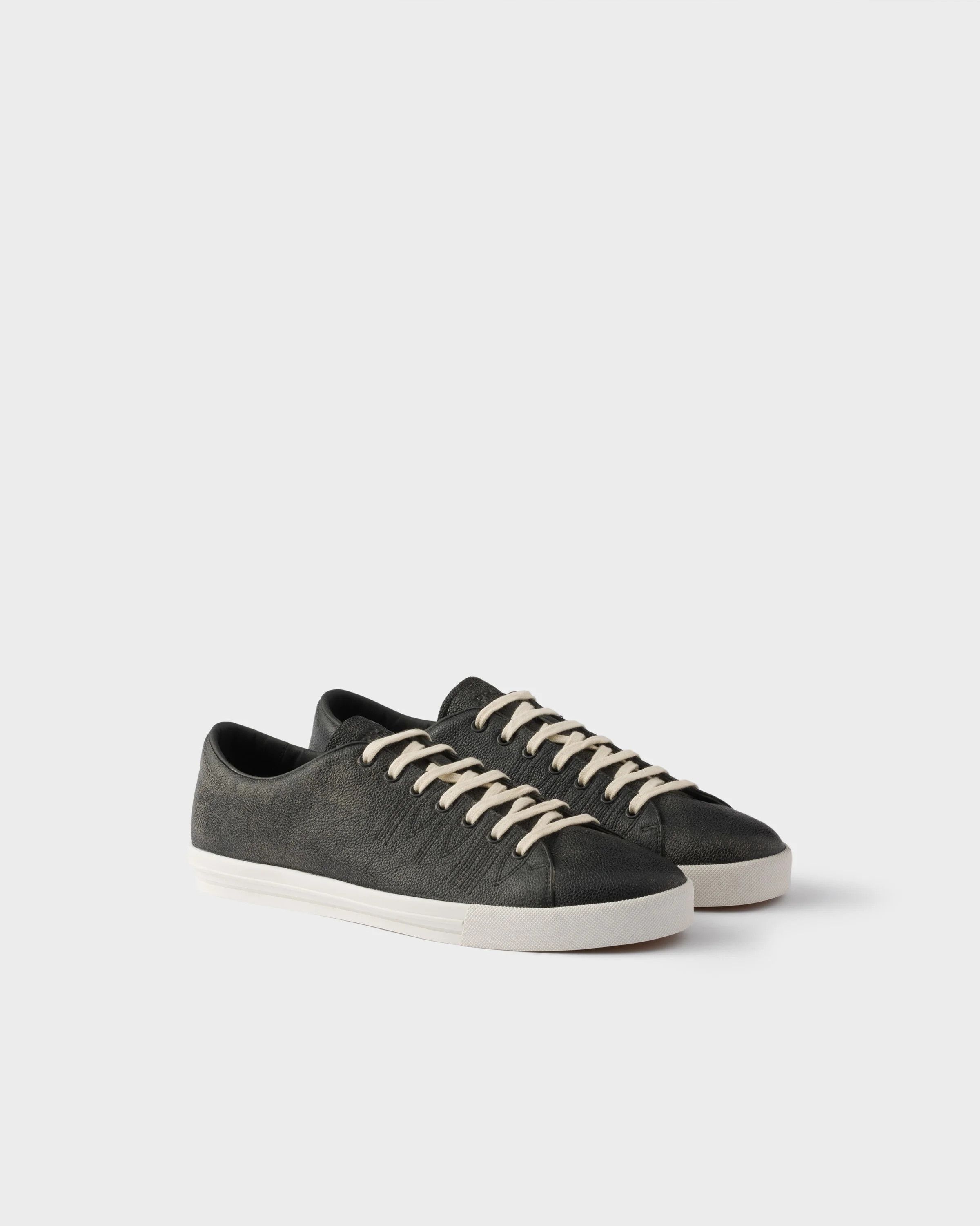 Prada o1w1db10426 Aged-Effect Leather Sneakers in Black Size US 8 / EU 41 - 1 Thumbnail