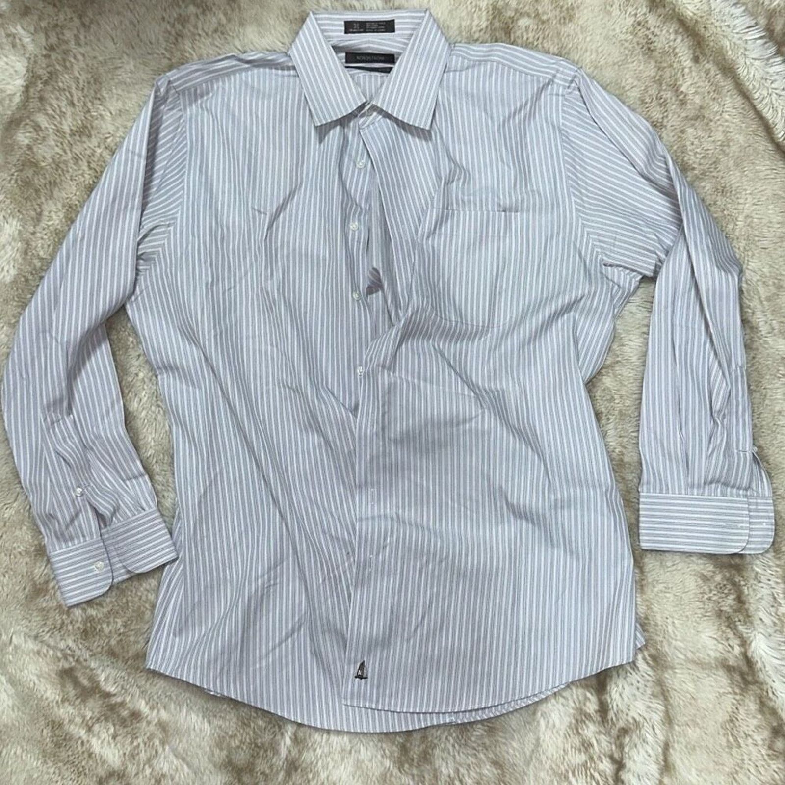 Nordstrom Nordstrom Classic Fit Striped Button Front Shirt | Sz 16 ½ Size US M / EU 48-50 / 2 - 2 Thumbnail