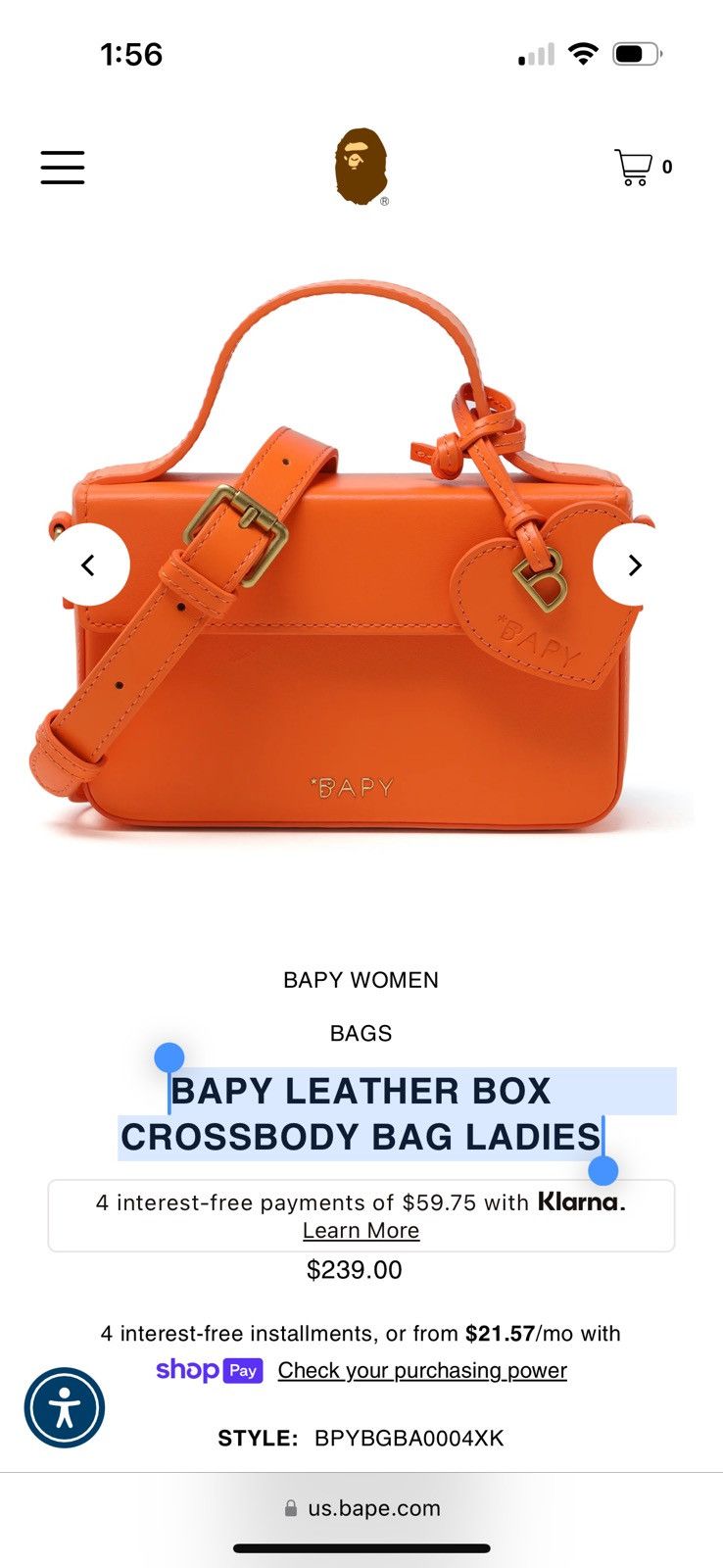 Bape BAPY LEATHER BOX CROSSBODY BAG LADIES Size ONE SIZE - 12 Thumbnail