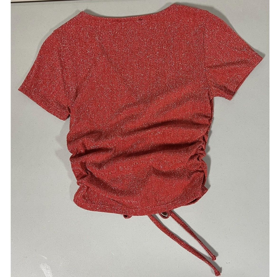 Japanese Brand Red Glitter Short Sleeve Tee Shirt Crop Top Blouse Size M ♥️✨ Size M / US 6-8 / IT 42-44 - 2 Thumbnail