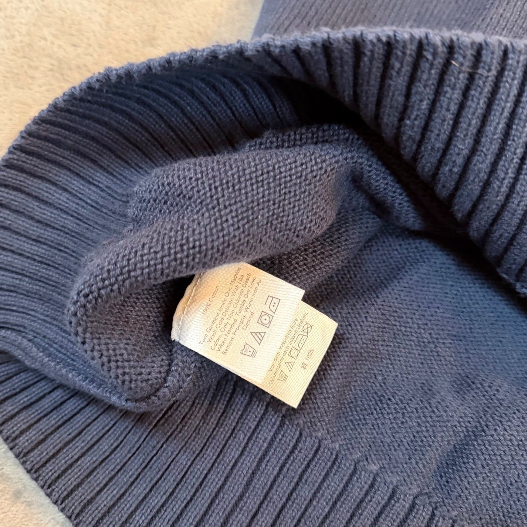 Eddie Bauer Eddie Bauer Mens Large Navy Blue Yellow Striped Quarter Zip Cotton Knit Sweater Size US L / EU 52-54 / 3 - 5 Thumbnail