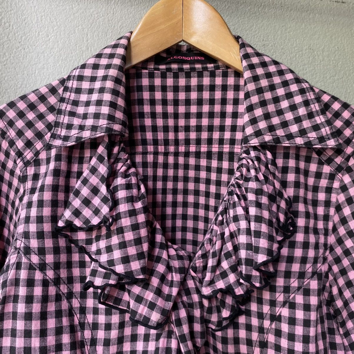 Japanese Brand ALGONGUINS Y2K Punk Pink Black Gingham Ruffle Blouse Size M / US 6-8 / IT 42-44 - 11 Thumbnail
