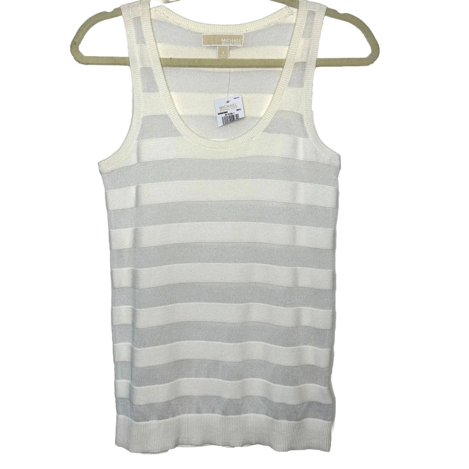 Michael Kors NWT Michael Kors Cream Sheer Stripes Scoop Neck Tank Top SM Size S / US 4 / IT 40 - 1 Thumbnail