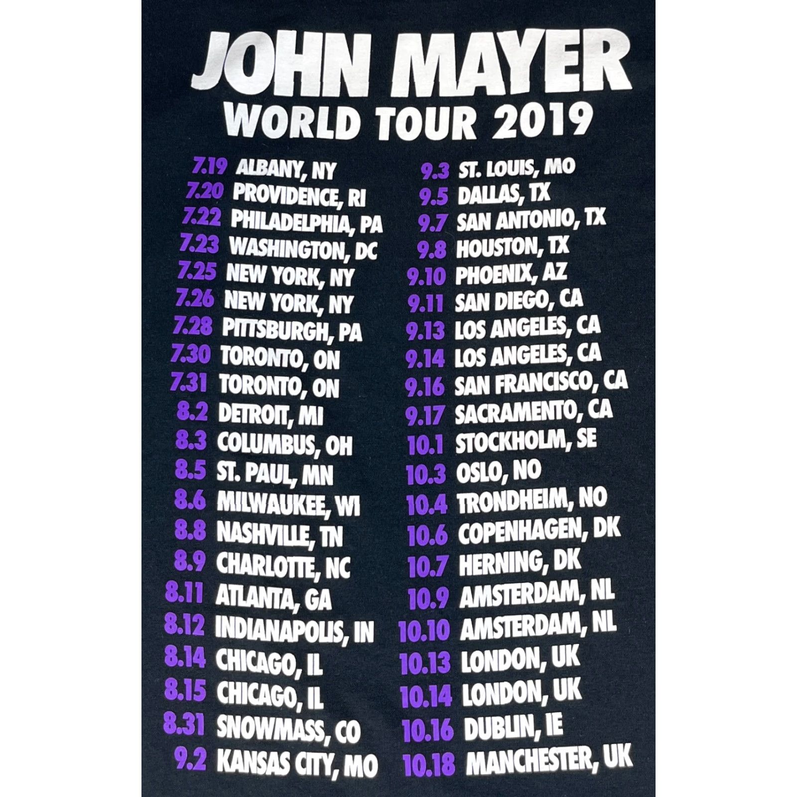 Gildan John Mayer World Tour 2019 T-Shirt Sz S Double-Sided Graphic Print Black Crew Neck Men’s Short Sleeve Cotton Gildan 2010-2019 Vintage? Size US S / EU 44-46 / 1 - 3 Thumbnail