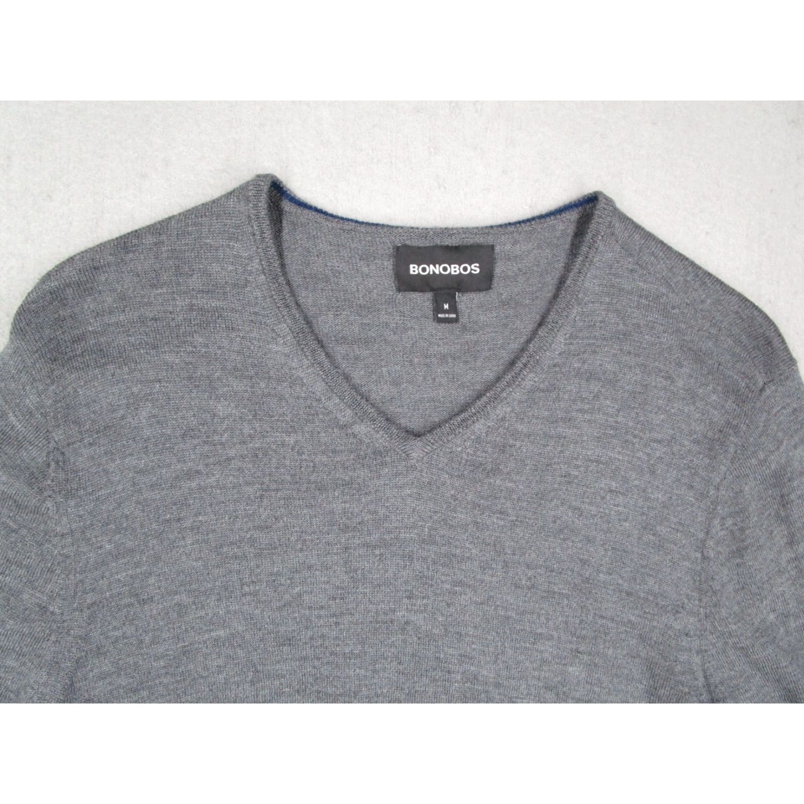 Bonobos Bonobos Mens Sweater V-Neck Pullover Long Sleeve Gray 100% Merino Wool Knit Modern Casual Shirt Size US M / EU 48-50 / 2 - 2 Thumbnail