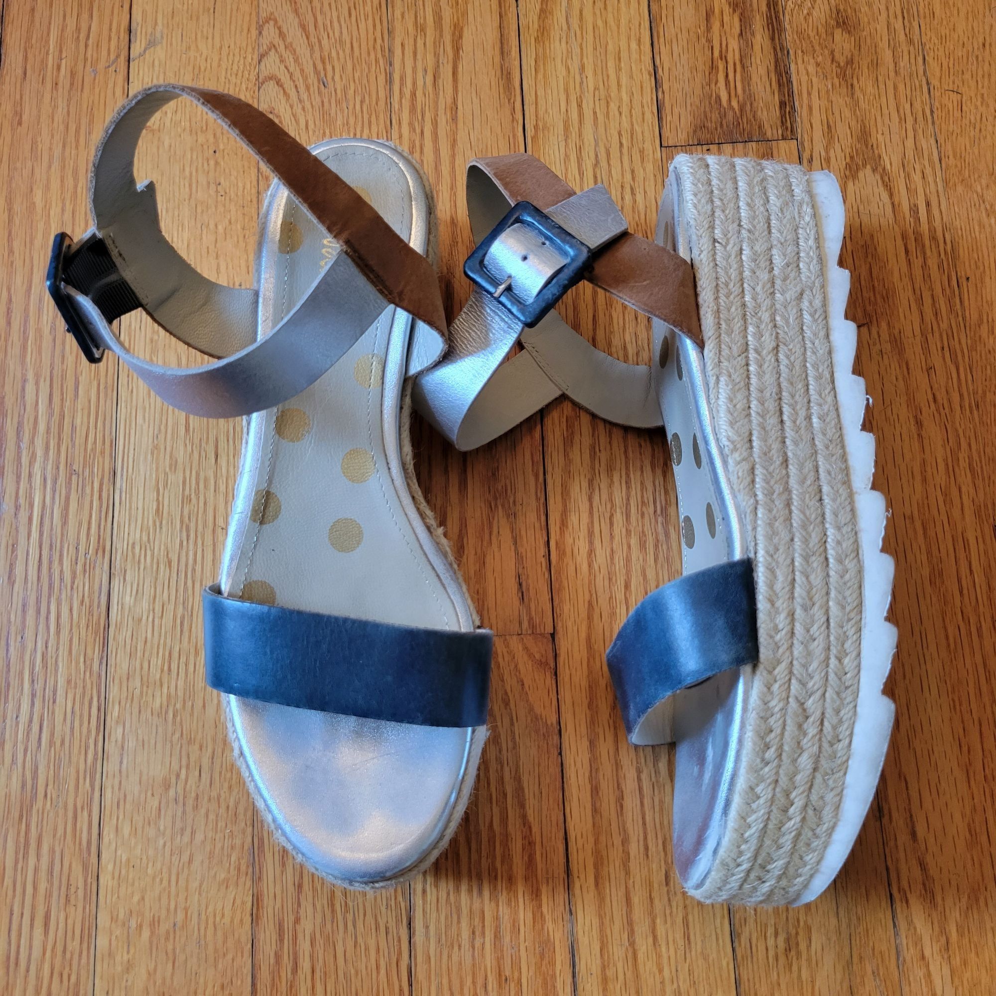 Boden Boden Espadrille Platform Sandals 40 Brown Blue Metallic Sil Size US 8.5 / IT 38.5 - 1 Thumbnail
