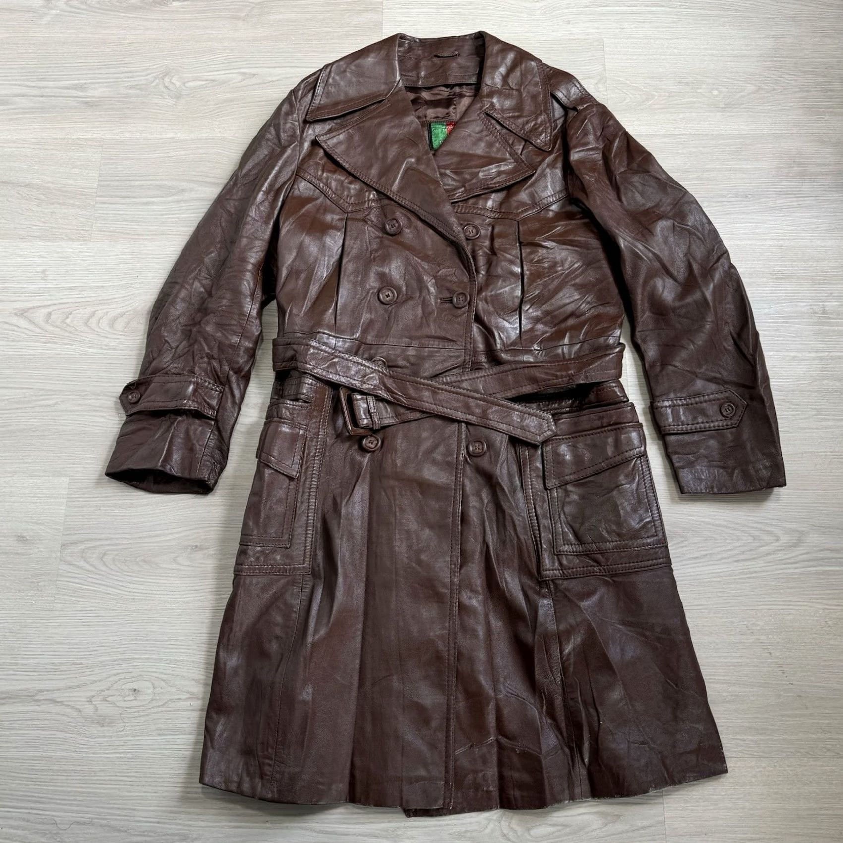 Vintage VINTAGE Raffaelo Creations Leather Pea Coat Jacket Long 42 Brown Men Size 42 Vintage 1970s Size US XS / EU 42 / 0 - 2 Thumbnail
