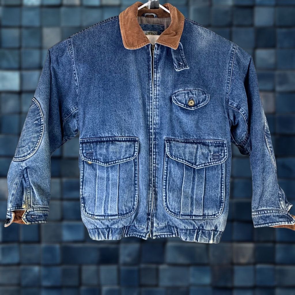 VINTAGE Forest Club Jean Jacket Blue Size Large Flannel Lined Zip