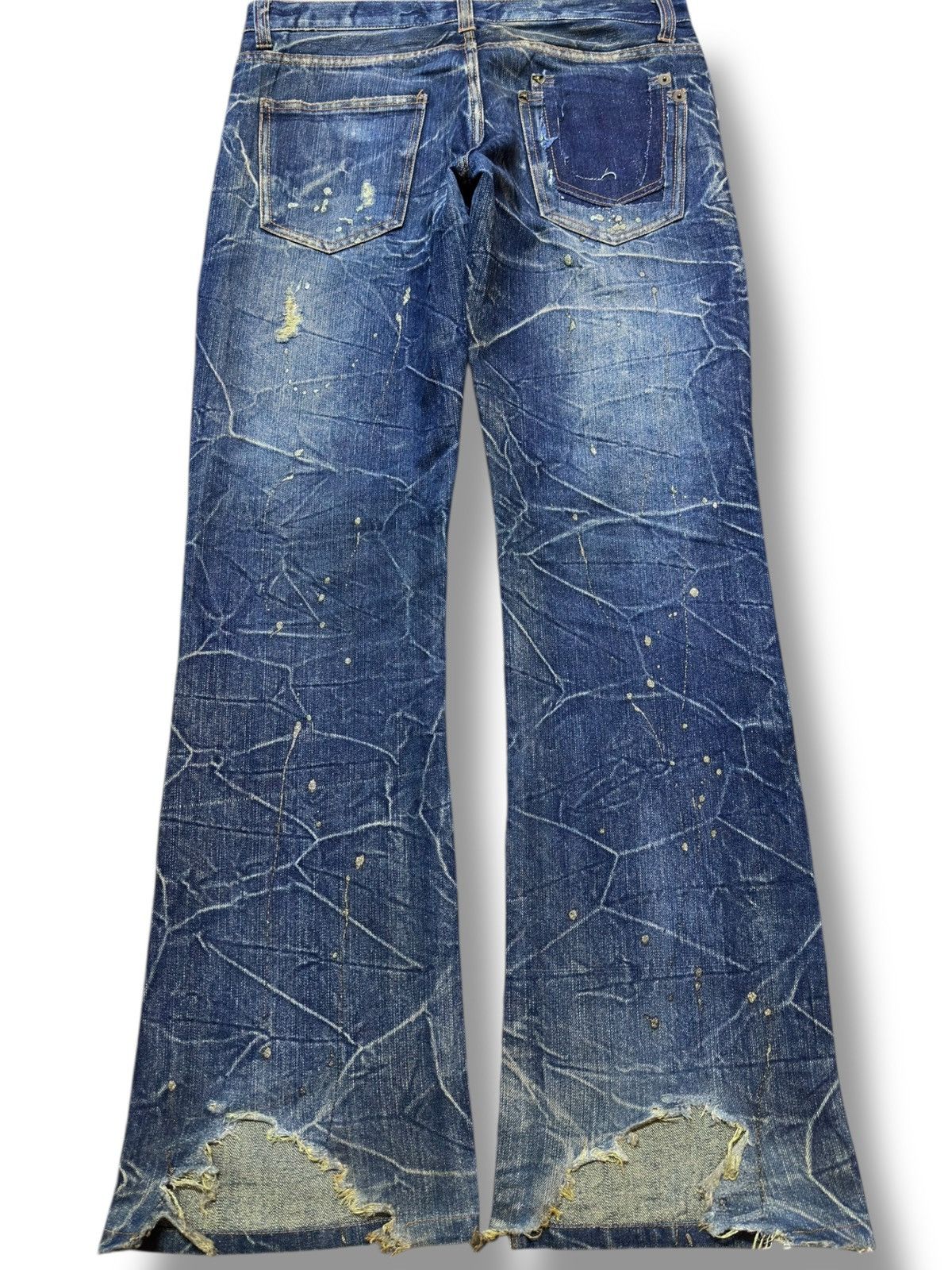 Tornado Mart Vintage Nylaus Premium Flare Paint Splatter Grunge Denim Size US 33 - 5 Thumbnail