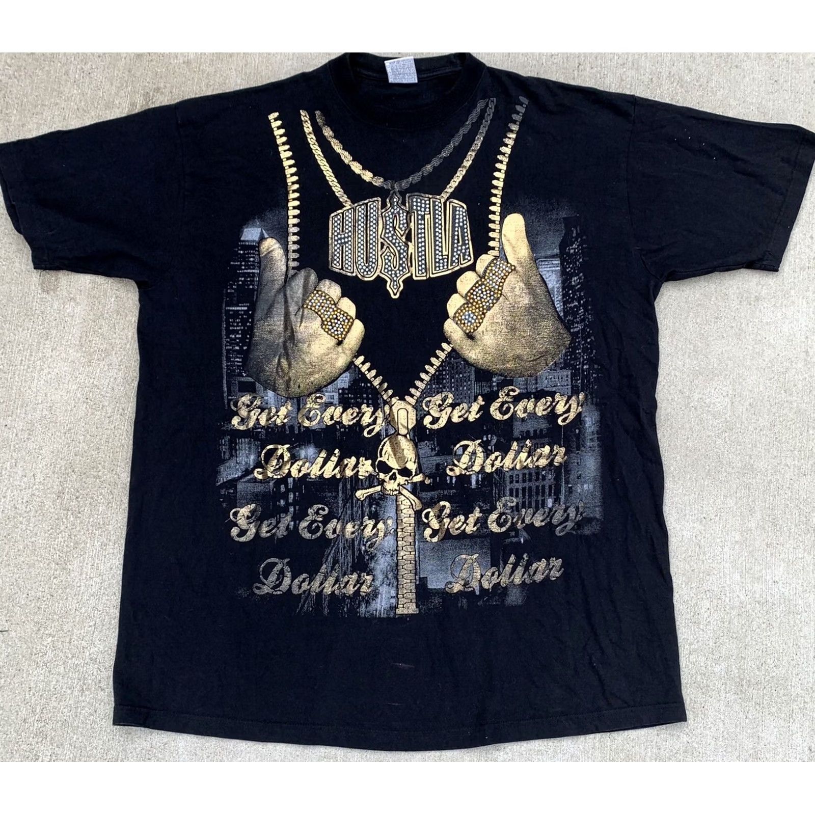 Vintage Hustla Get Every Dollar T-Shirt Hip Hop Pro Power 3XL Black Cotton Men Short Sleeve Crew Neck Vintage Big & Tall Size US XXL / EU 58 / 5 - 3 Thumbnail