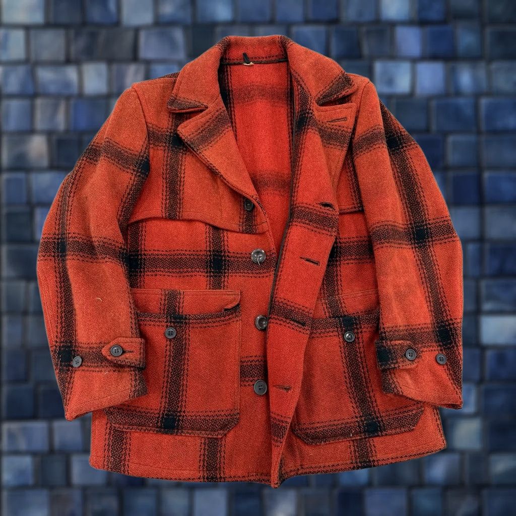 Sears VINTAGE Sears Hercules Plaid Wool Jacket Pants Set SZ Large Red Black Plaid Overcoat Men Fall Winter Wool Vintage 40s Size US 33 - 1 Thumbnail