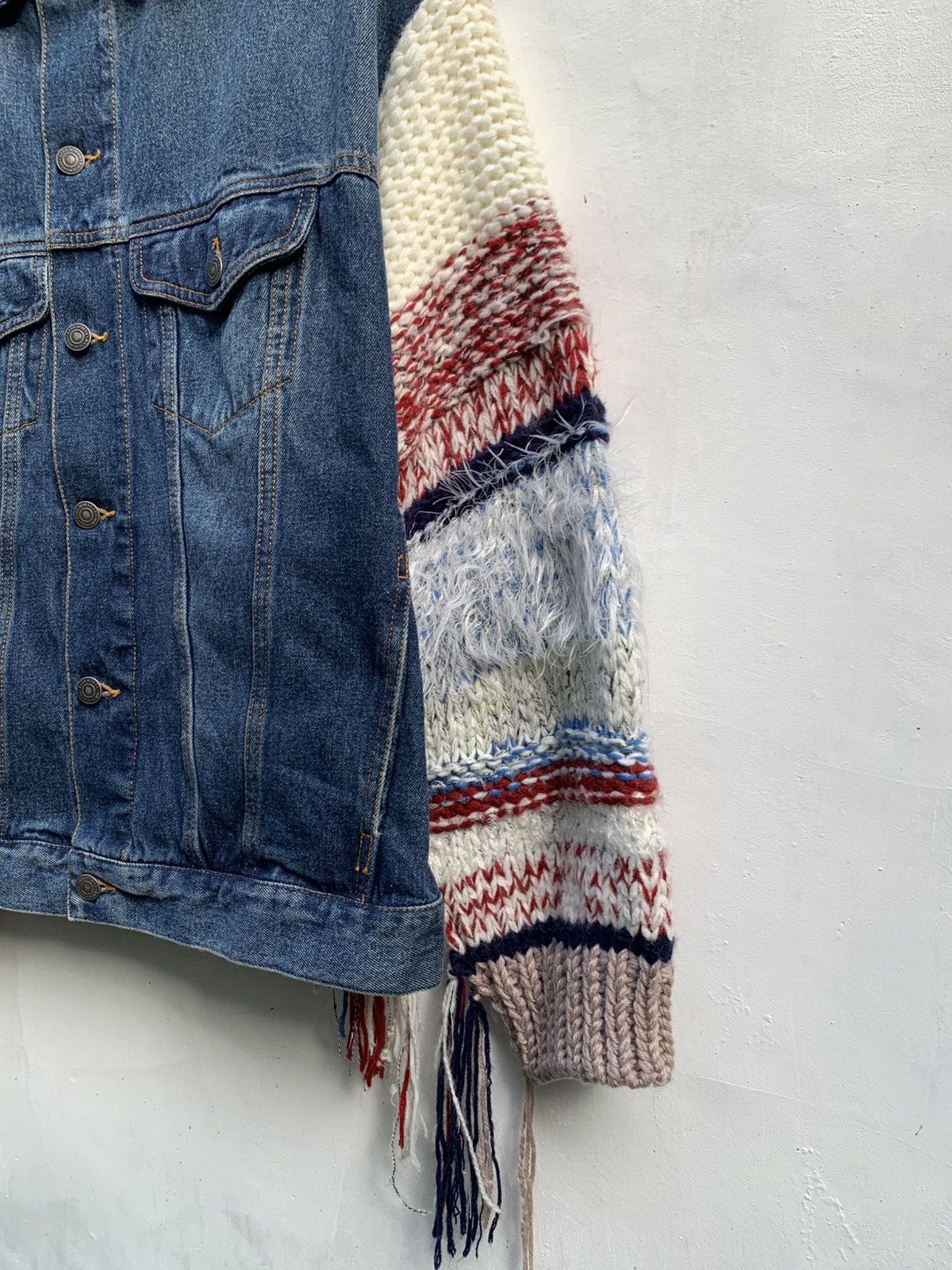 Aran Isles Knitwear Zara denim jacket with knit sleeves oversized jacket Size M / US 6-8 / IT 42-44 - 3 Thumbnail