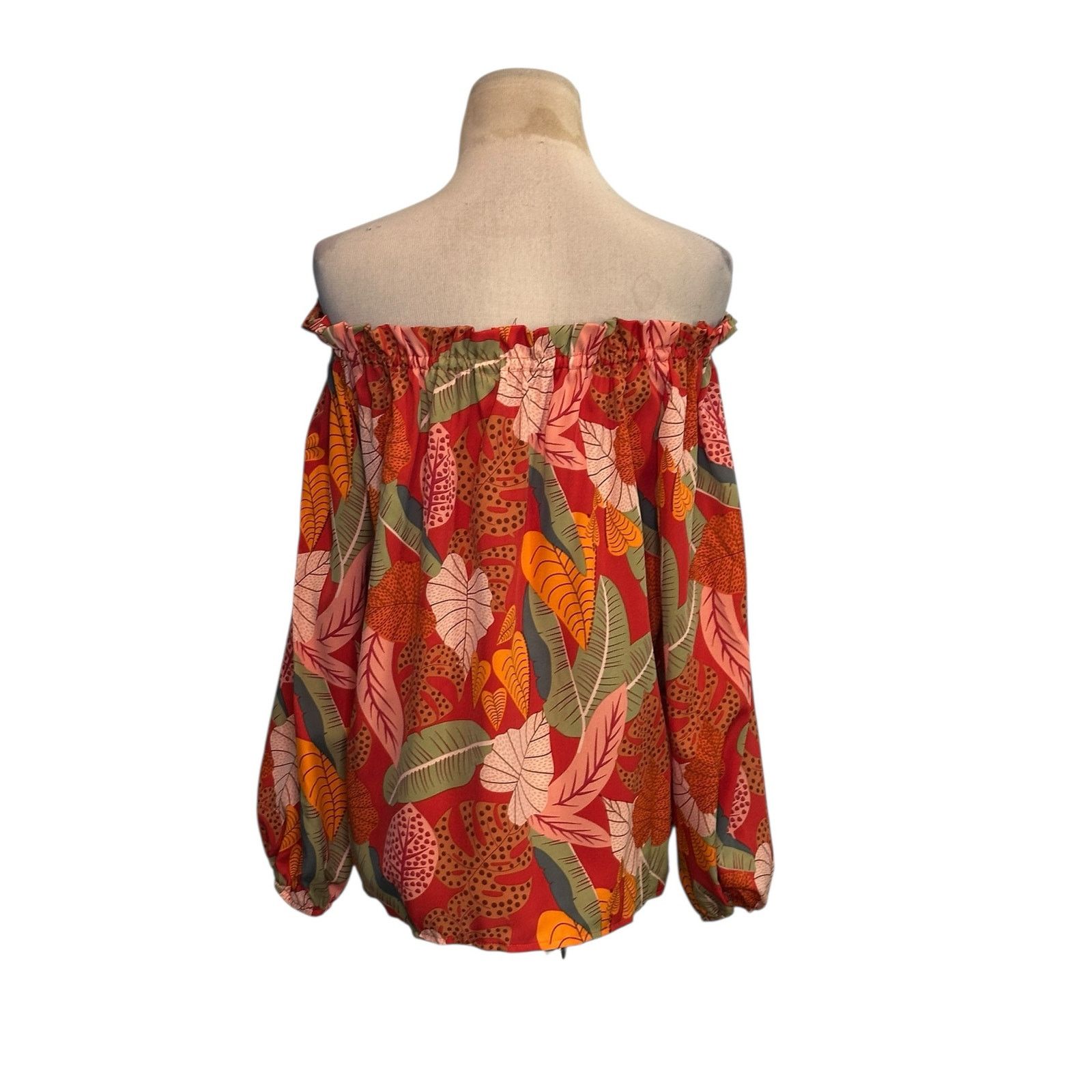 Shein Shein orange red floral off shoulder blouse size Large Size L / US 10 / IT 46 - 8 Thumbnail