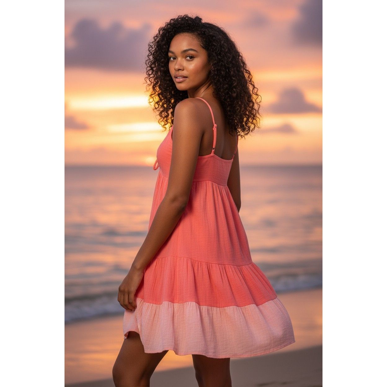 BP. Bp Junior's Floral Tiered Cotton Babydoll Dress In Pink Mul Size M / US 6-8 / IT 42-44 - 2 Thumbnail