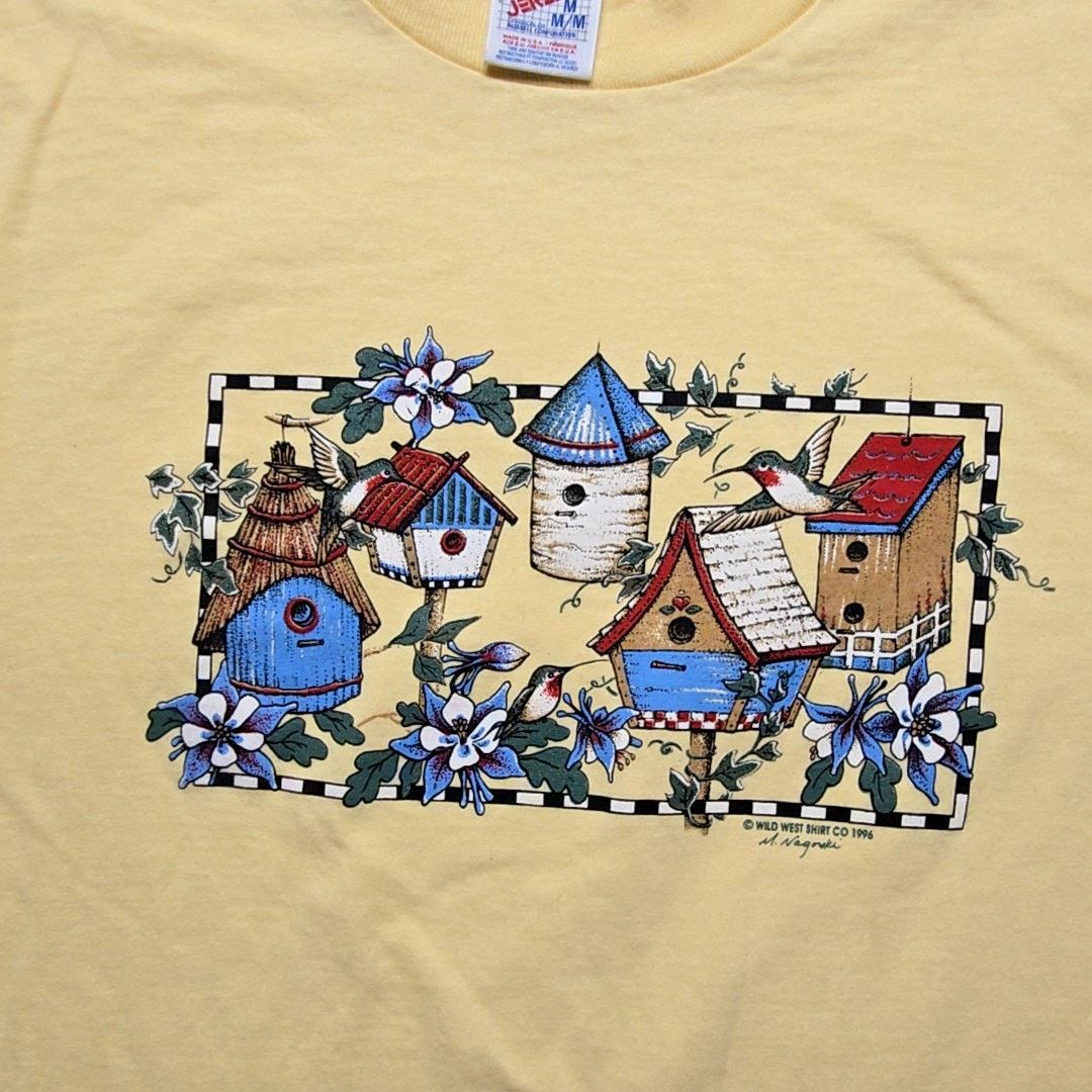Jerzees Vintage Bird Nature Shirt Birdhouse Graphic Yellow M Tee 90s Size M / US 6-8 / IT 42-44 - 2 Thumbnail