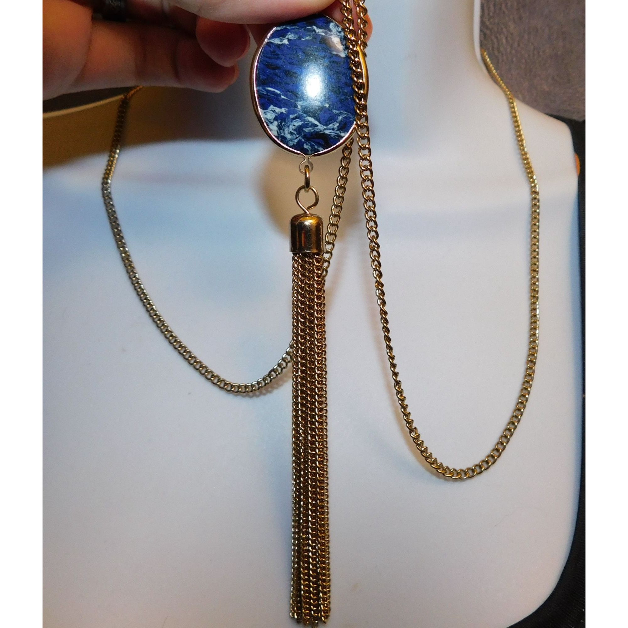 Other Bohemian Blue Gemmed Pendant Necklace With Gold Tone Chain T Size ONE SIZE - 1 Thumbnail