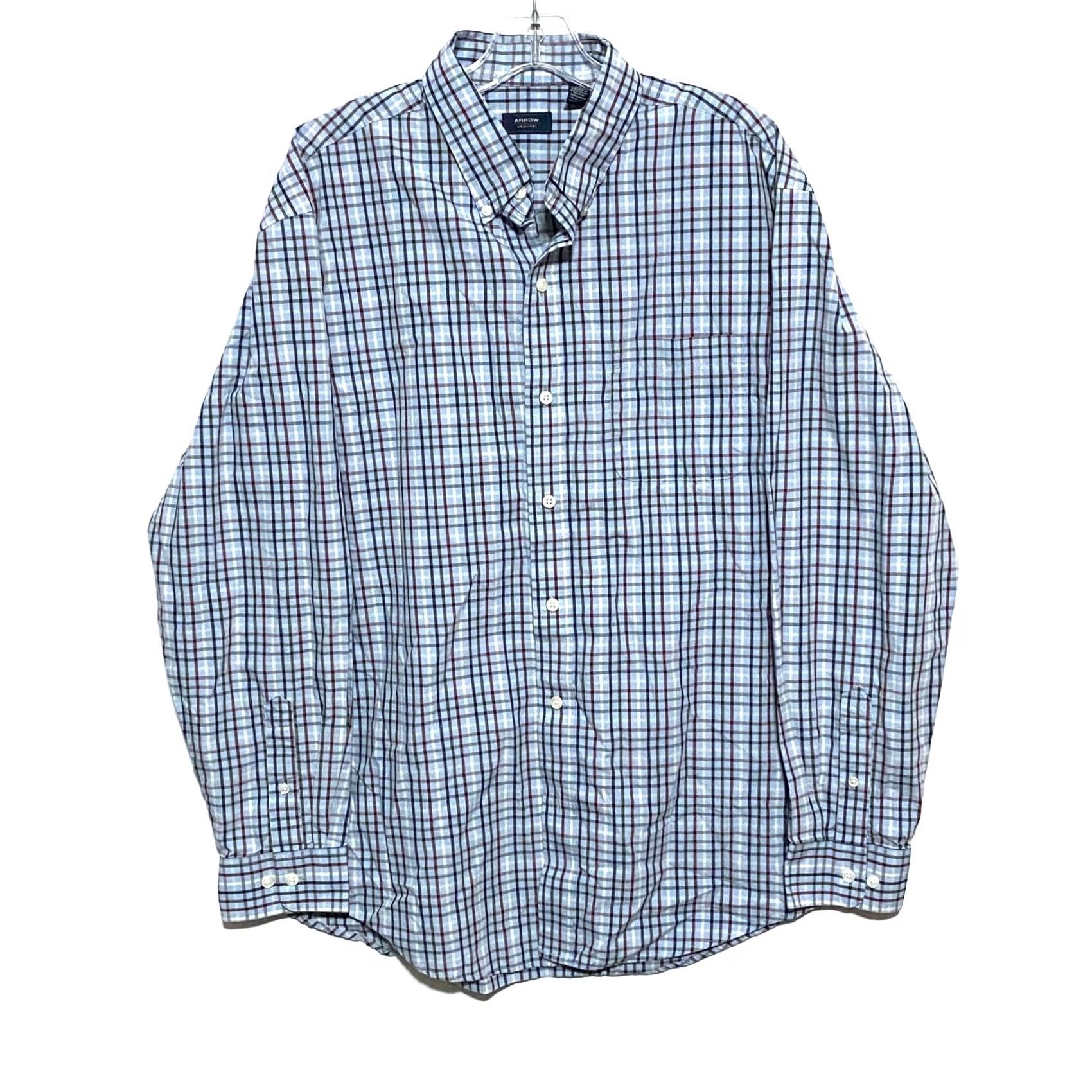Arrow Arrow Plaid Button-Down Long Sleeve Shirt Mens L Blue Classic Preppy Business Casual Shirt Size US L / EU 52-54 / 3 - 2 Thumbnail