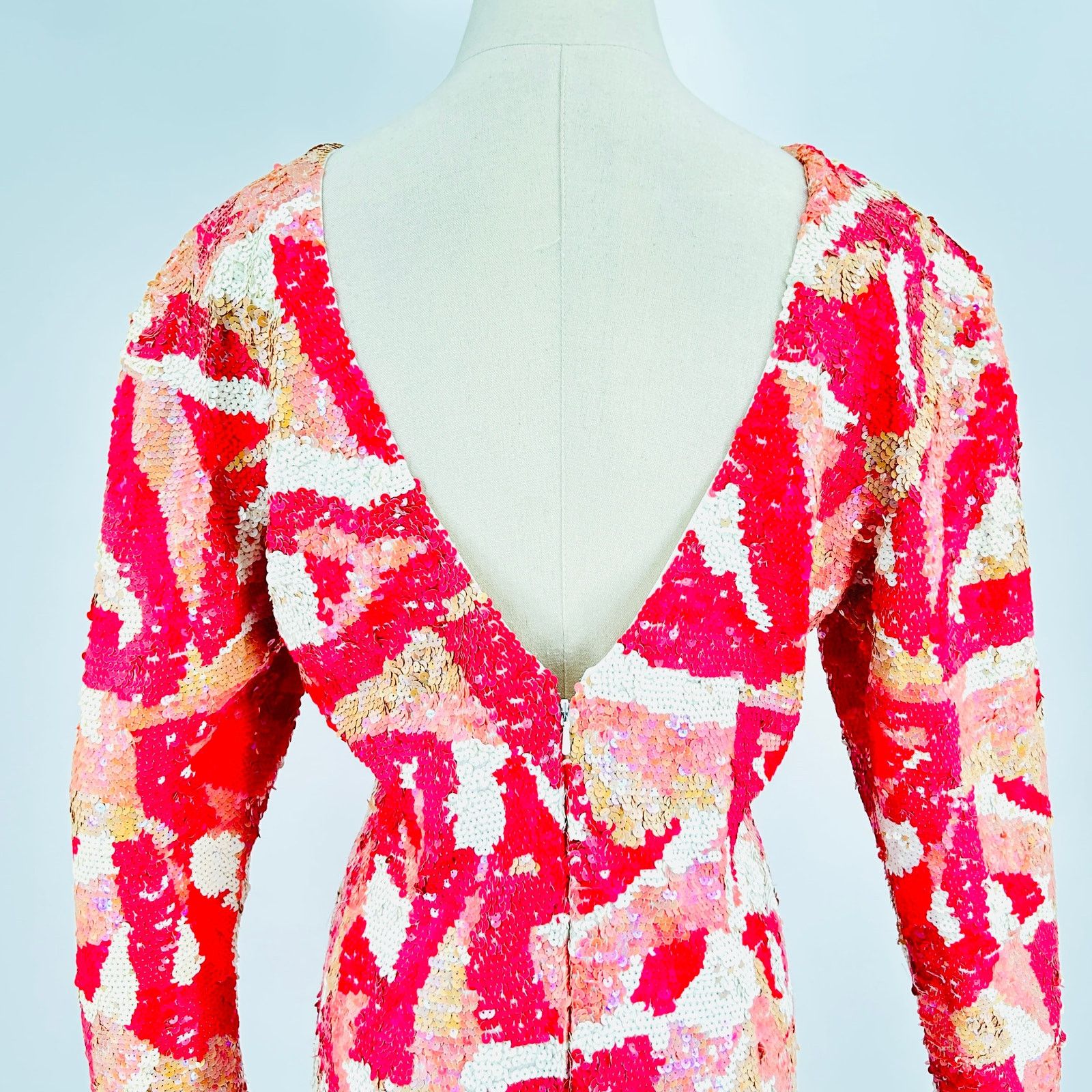 Vintage Vintage 80s Pink White Geometric Sequin V-Back Mini Dress Size XS / US 0-2 / IT 36-38 - 5 Thumbnail