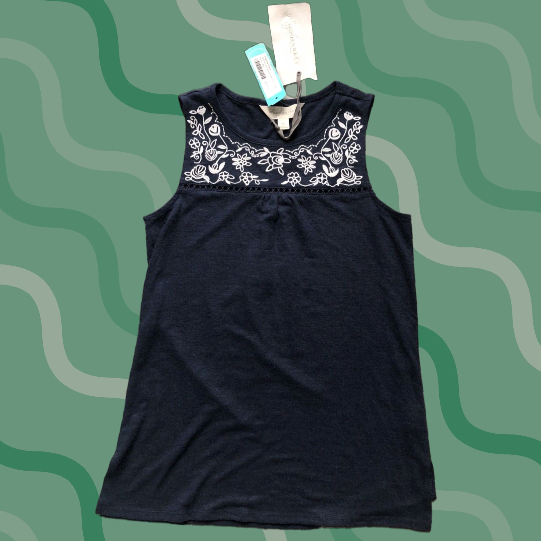 Vintage NWT Magnolia Grace Embroidered Knit Tank Top Women’s XS Navy Blue Size XS / US 0-2 / IT 36-38 - 1 Thumbnail