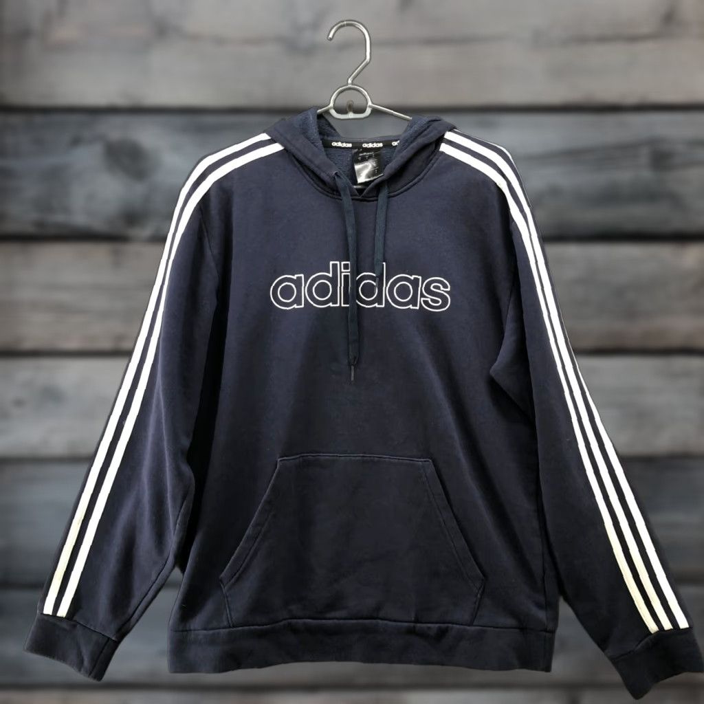 Adidas Adidas Pullover Hoodie Mens M Navy Blue 3 Stripe Sweatshirt Fleece Logo Striped Kangaroo Pocket Athletic Sweatshirt Size US M / EU 48-50 / 2 - 1 Thumbnail