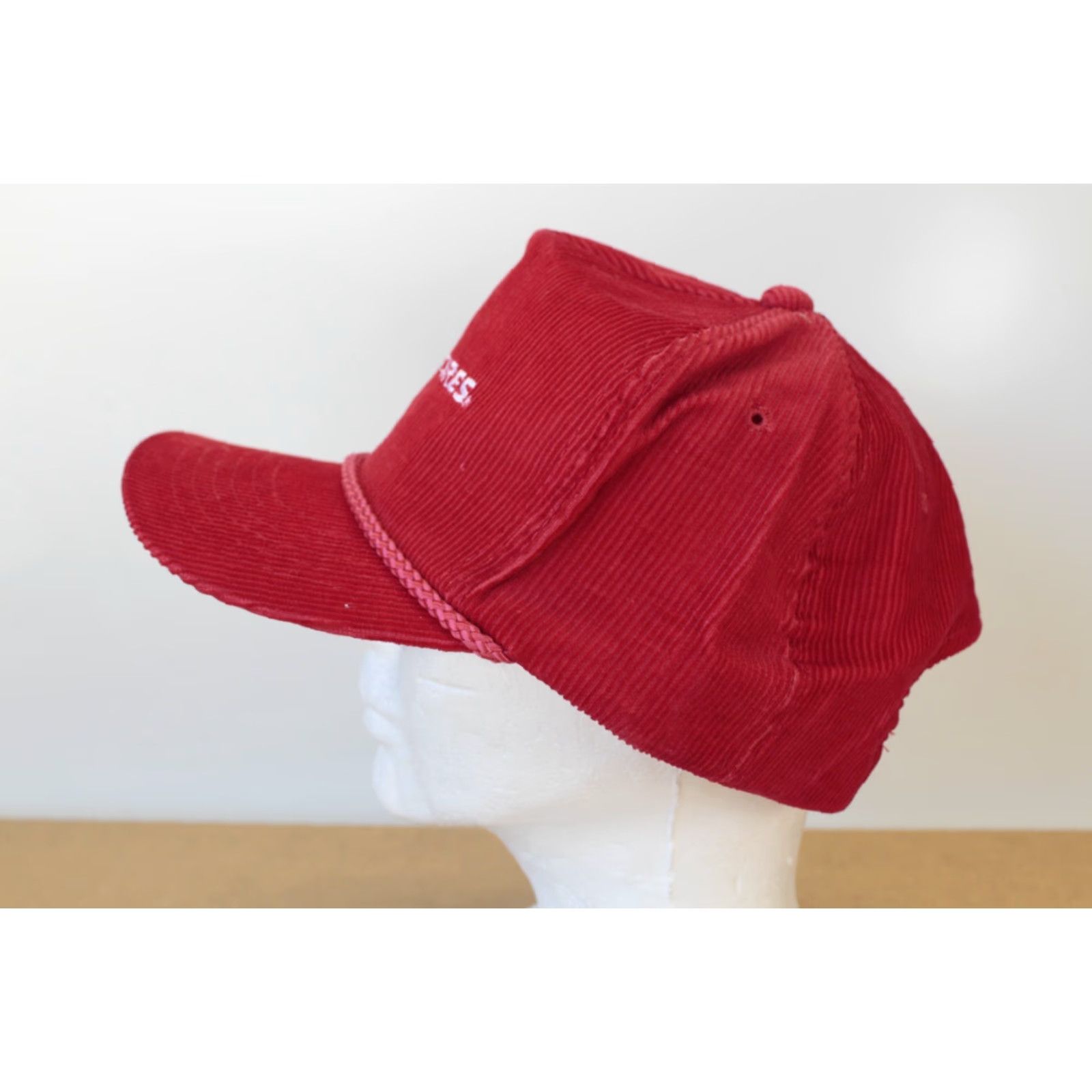 Vintage VINTAGE Headliners Trucker Hat Corduroy Red 80's Mechanic Workwear Adjustable Hat Mens/Adults Size ONE SIZE - 4 Thumbnail